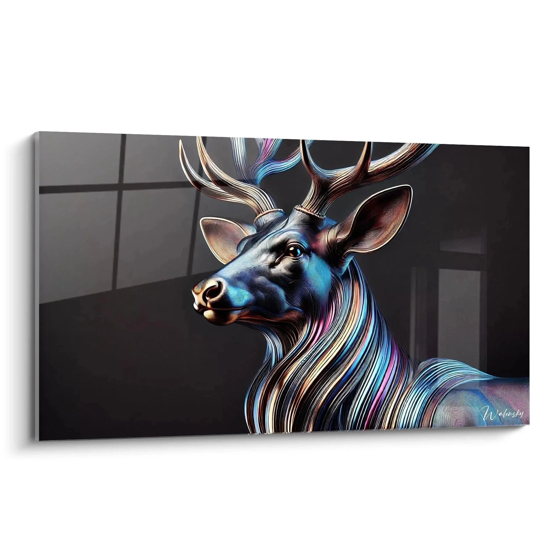 Wandbild Hirsch Digital Art metallisch blau kupfer Edition Hirsch moderne Wanddekoration