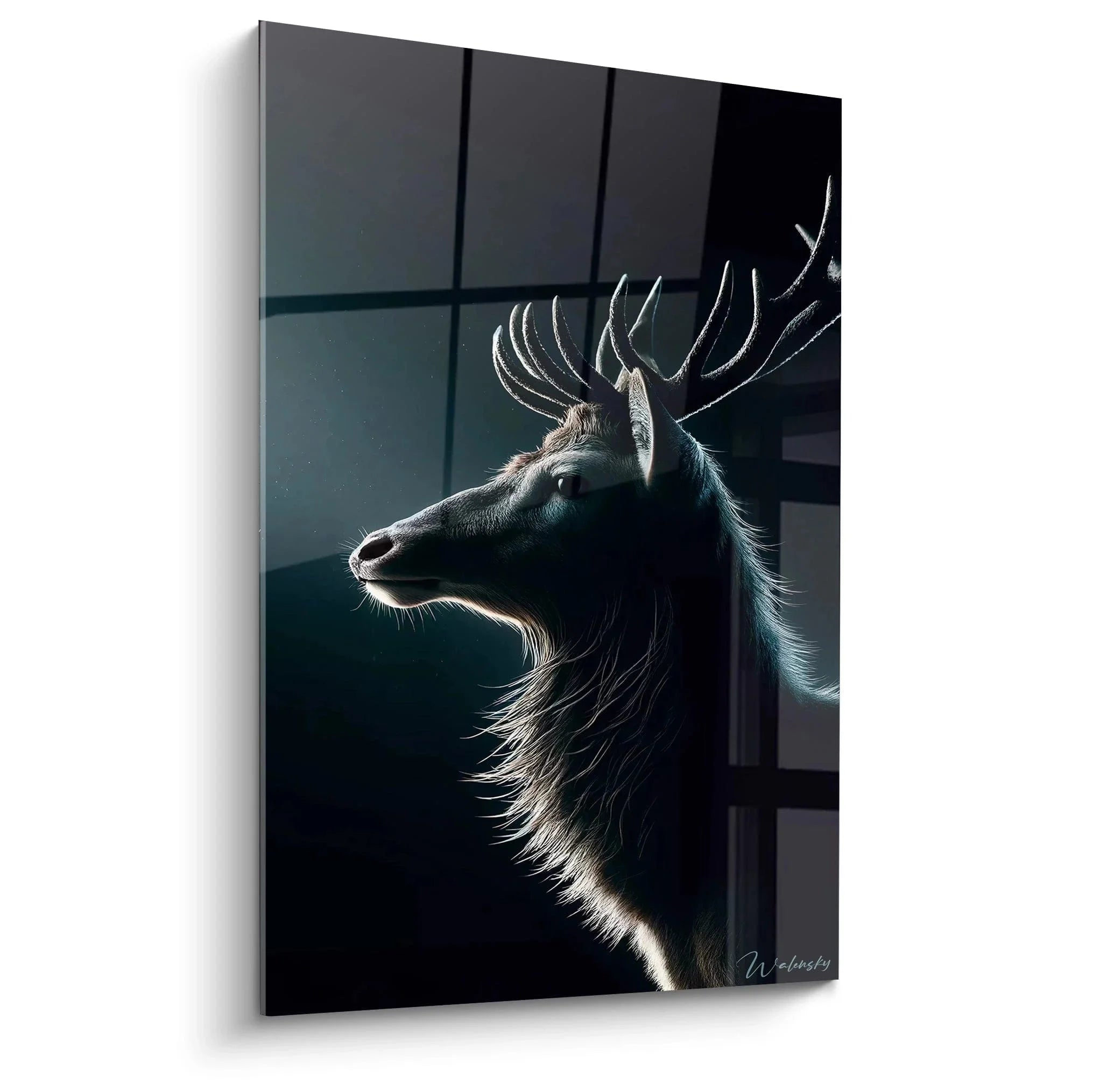 Majestätisches Wandbild Hirsch Portrait mit prächtigem Geweih in dunkler Farbgebung - Edition Hirsch