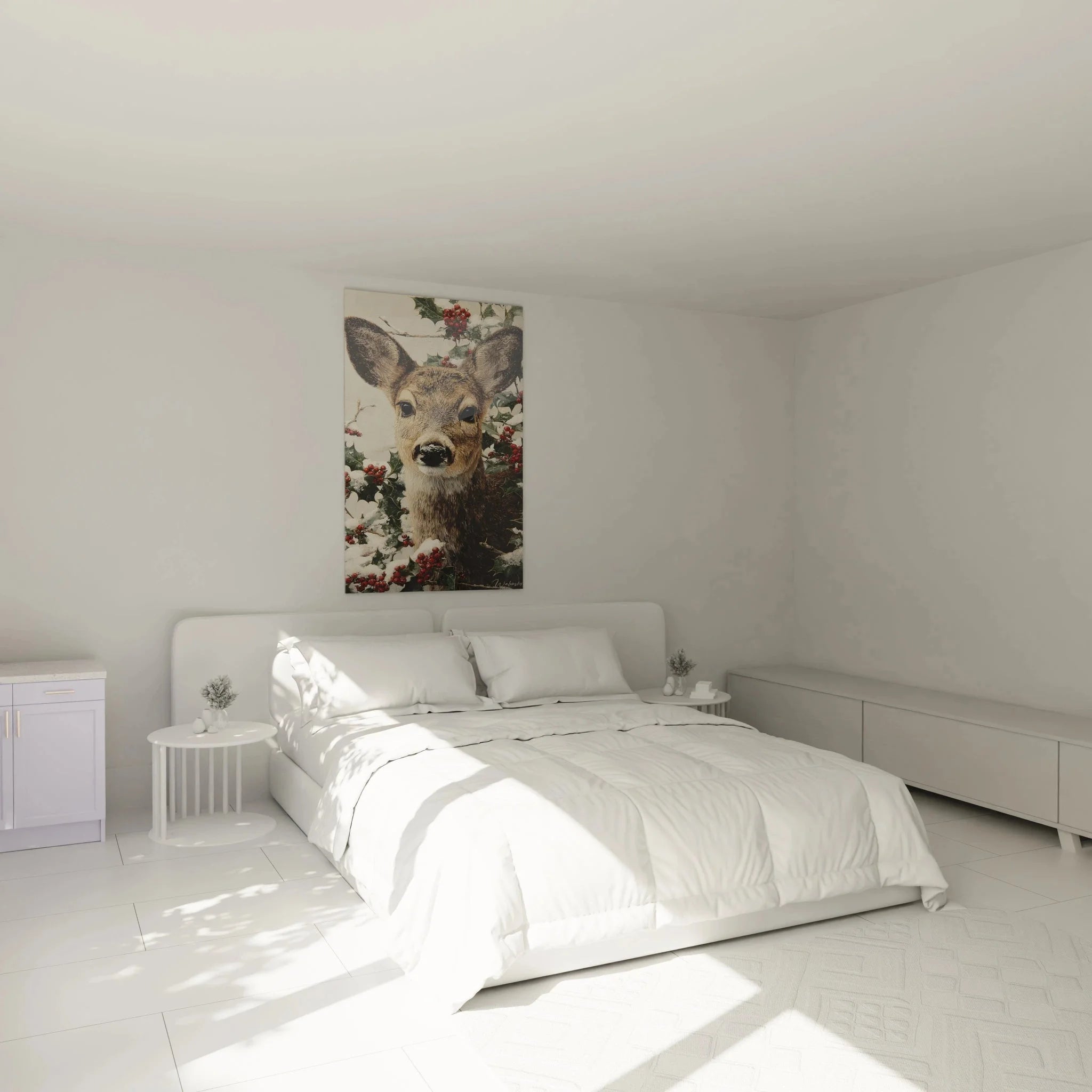 Wandbild Hirsch im Schlafzimmer - weihnachtliche Winterstimmung als Wanddeko