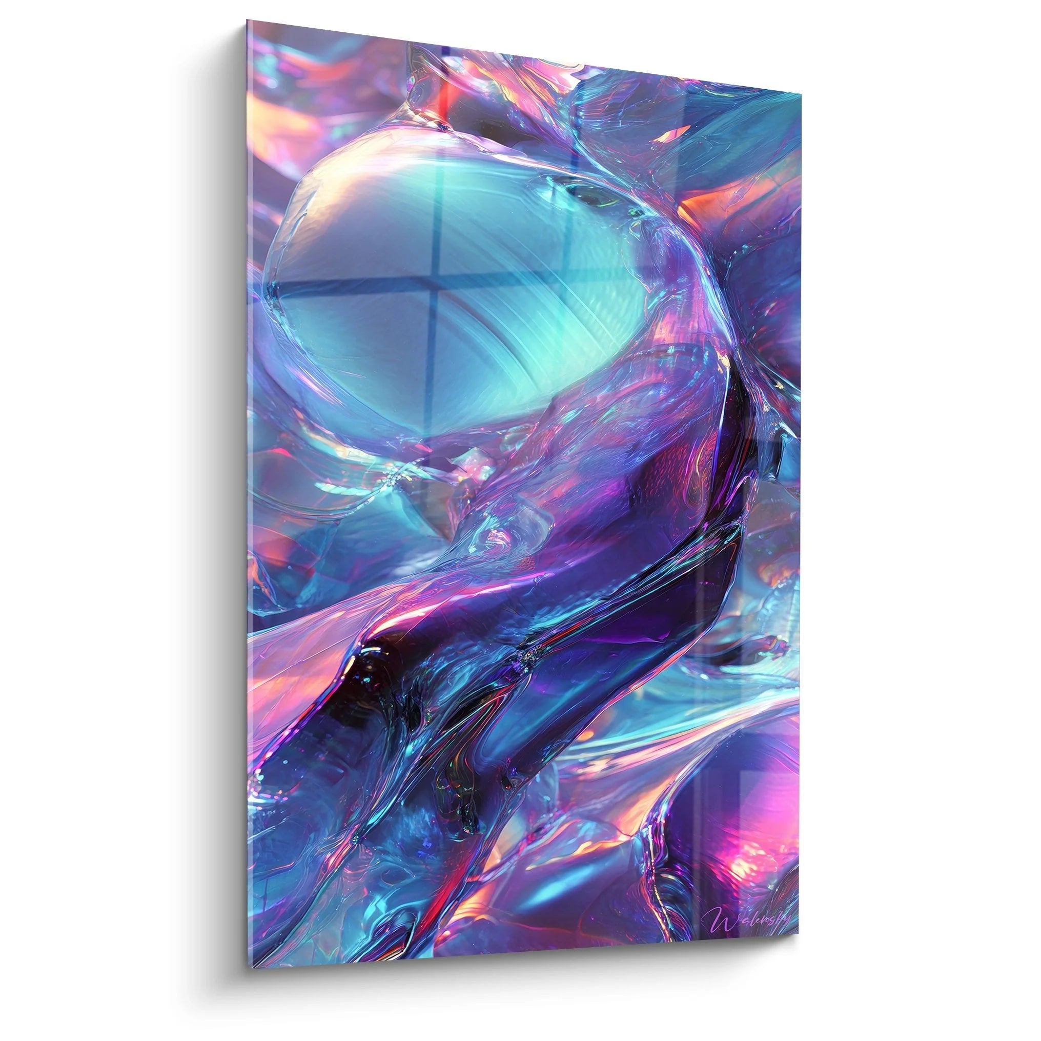 Wandbild holographische Flüssigkeiten in Türkis und Violett - Edition Abstrakter Futurismus für moderne Räume