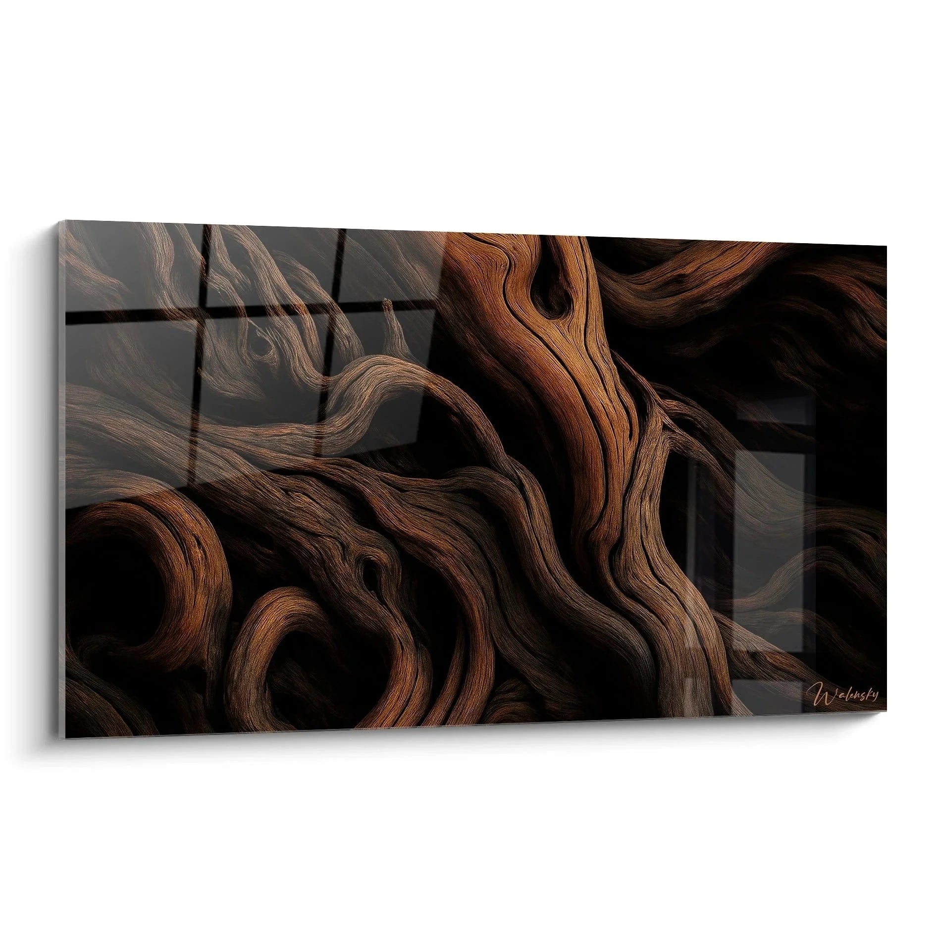 Wandbild mit verworrenen Holzstrukturen in Brauntönen - organische Formen als moderne Wanddekoration