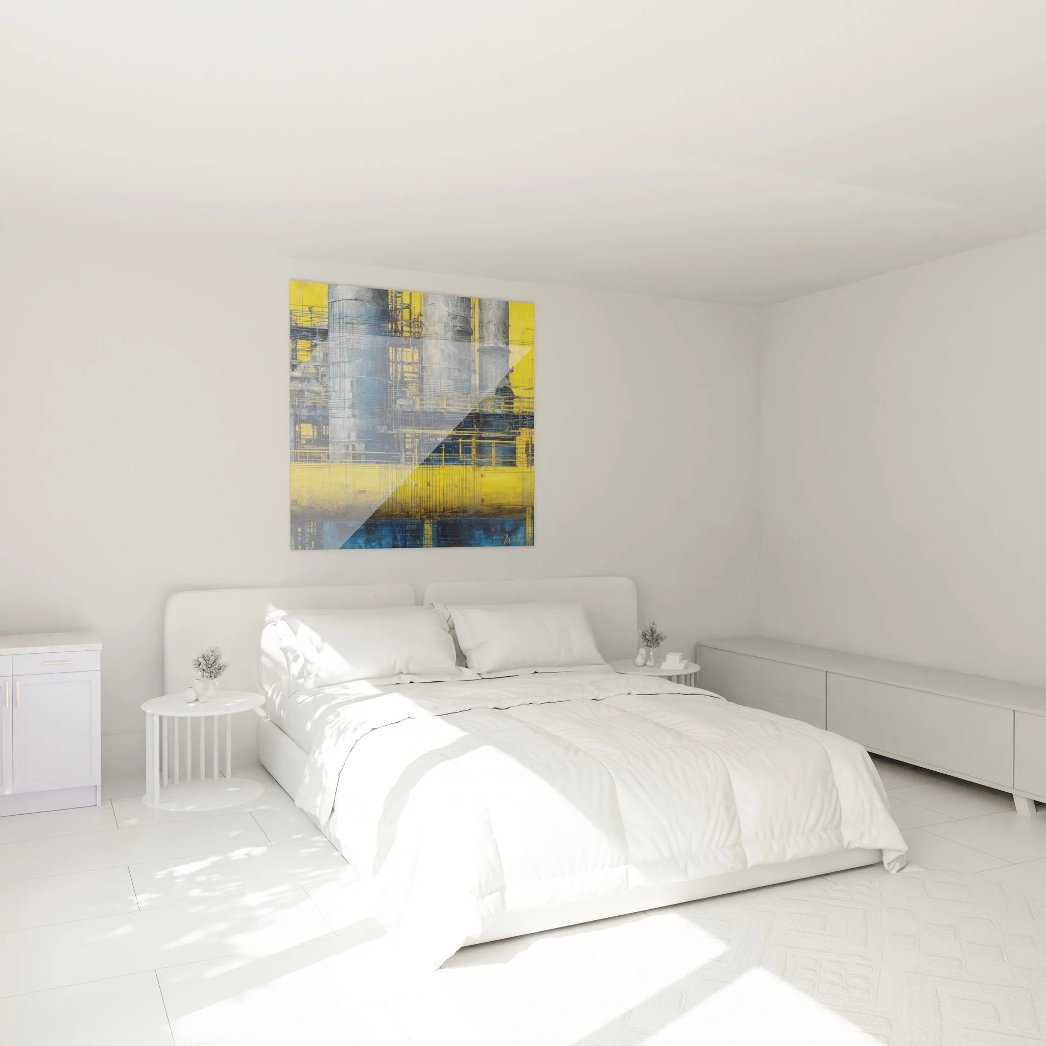 Industriekomplex Wandbild in Schlafzimmer gelb-blaue Maschinen Kunst moderne Wanddekoration