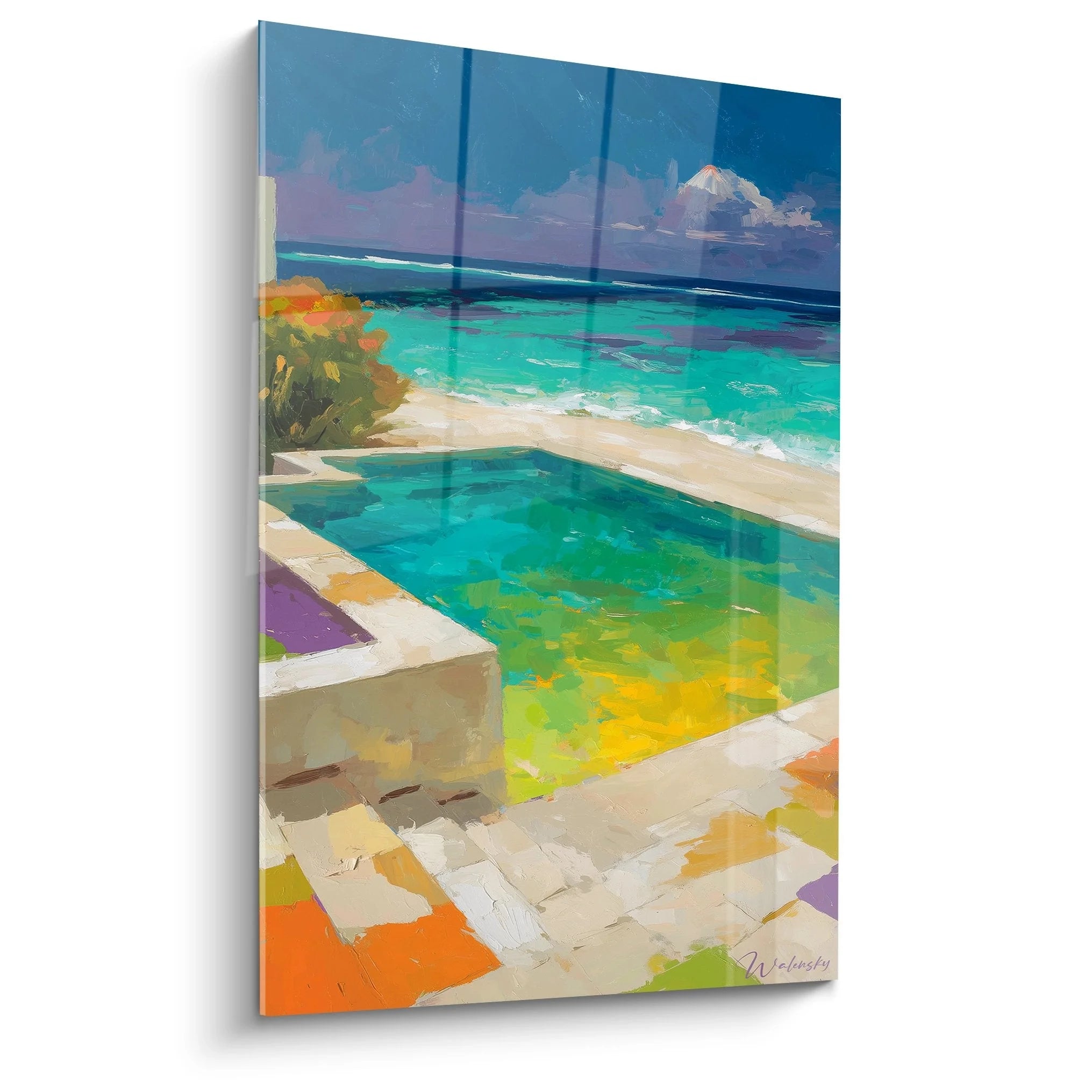 Wandbild Infinity Pool mit türkisem Wasser und Meerblick, tropisches Paradies Kunstdruck