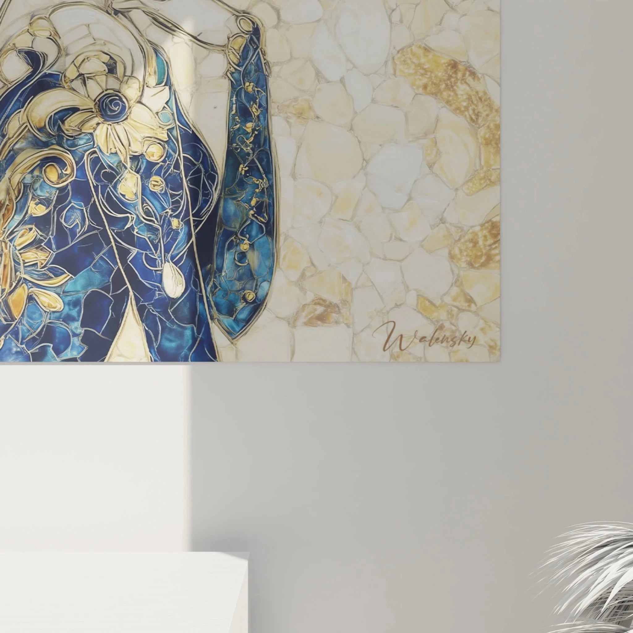 Gesamtansicht Wandbild weibliche Schönheit Art Nouveau Stil mit Mosaikstein-Hintergrund