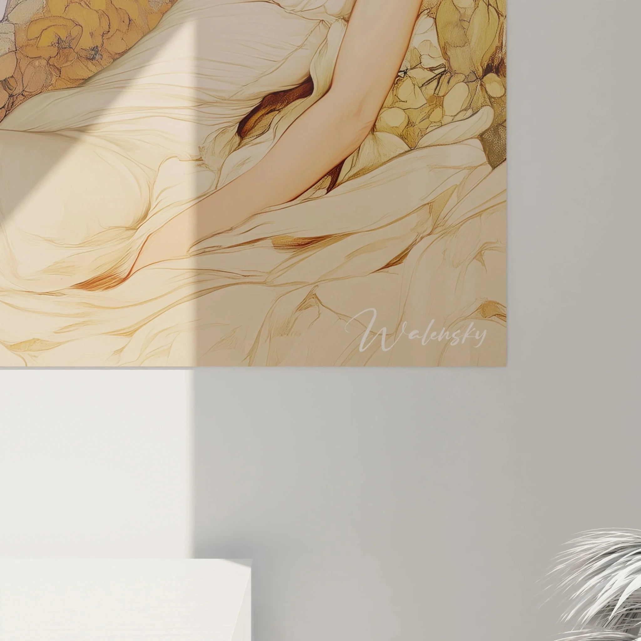 Gesamtansicht Wandbild Jugendstil Frau, komplette Art Nouveau Komposition mit Blüten und eleganter Gestalt