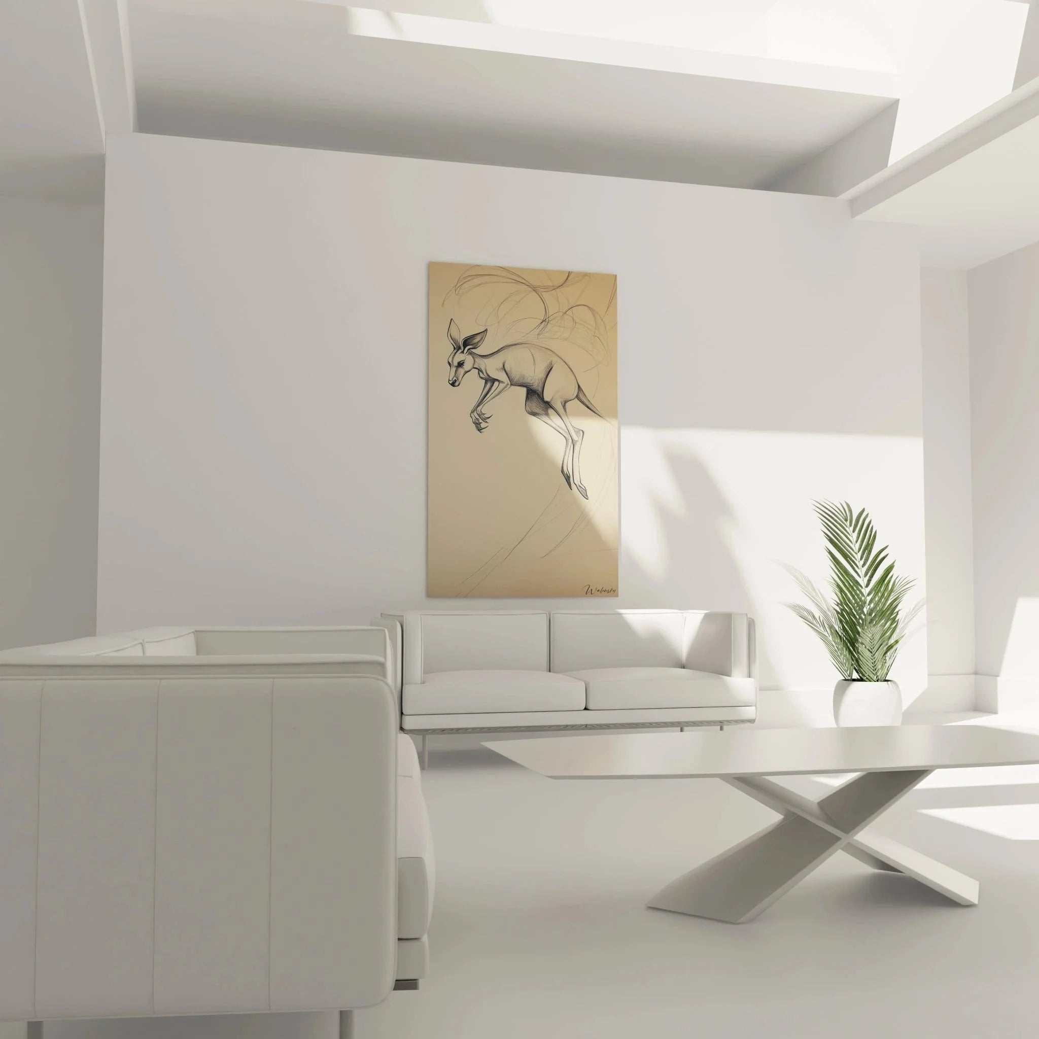 Detailansicht Wandbild Känguru - kunstvolle Linienführung und realistische Anatomie des Beuteltiers