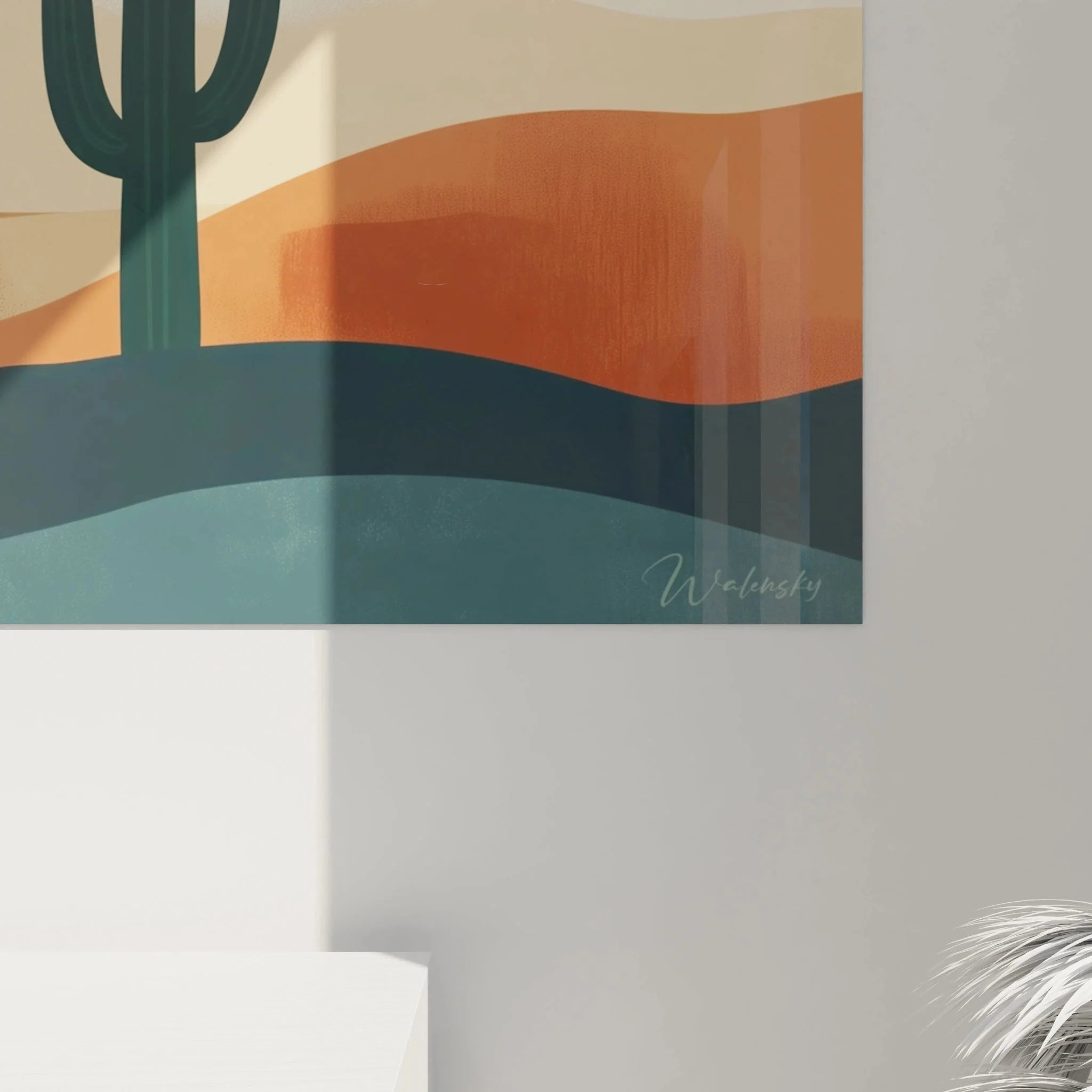 Gesamtansicht Wandbild Kaktus Wüstenlandschaft abstrakte Berge Saguaro moderne Wanddekoration