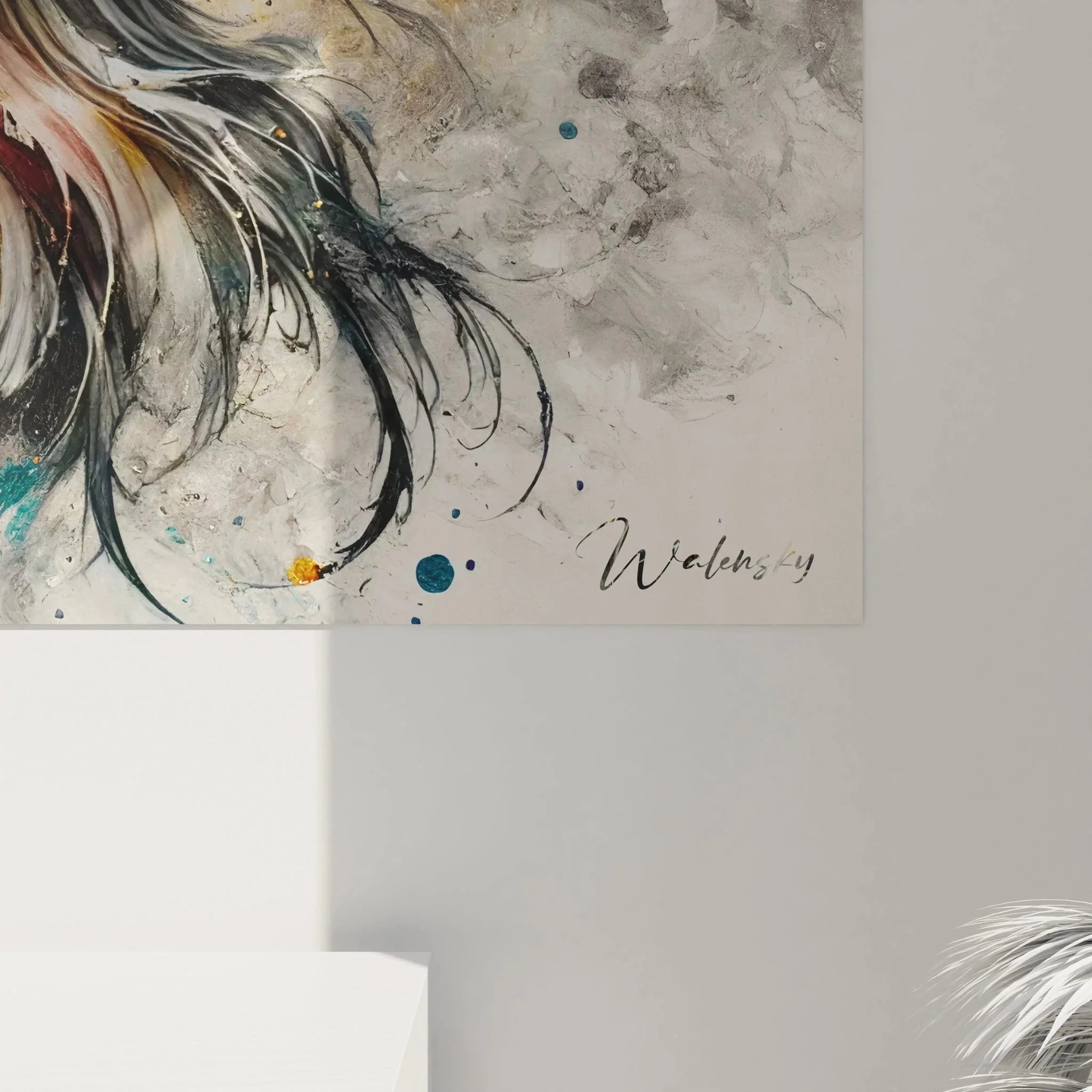 Gesamtansicht Wandbild Kampffisch XXL - elegante Betta Fisch Wanddekoration im Aquarell Stil komplett