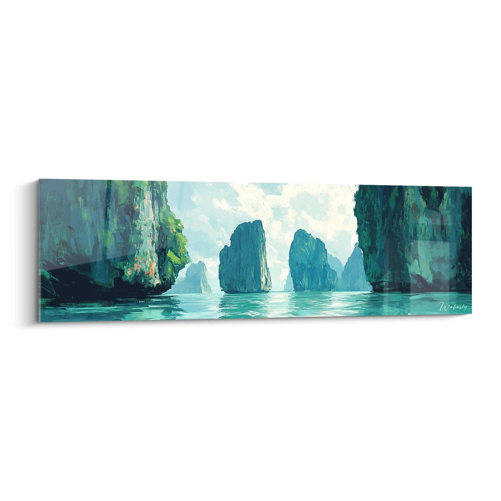 Wandbild Karstlandschaft mit türkisfarbenem Meer und majestätischen Felsformationen - Premium Wanddekoration