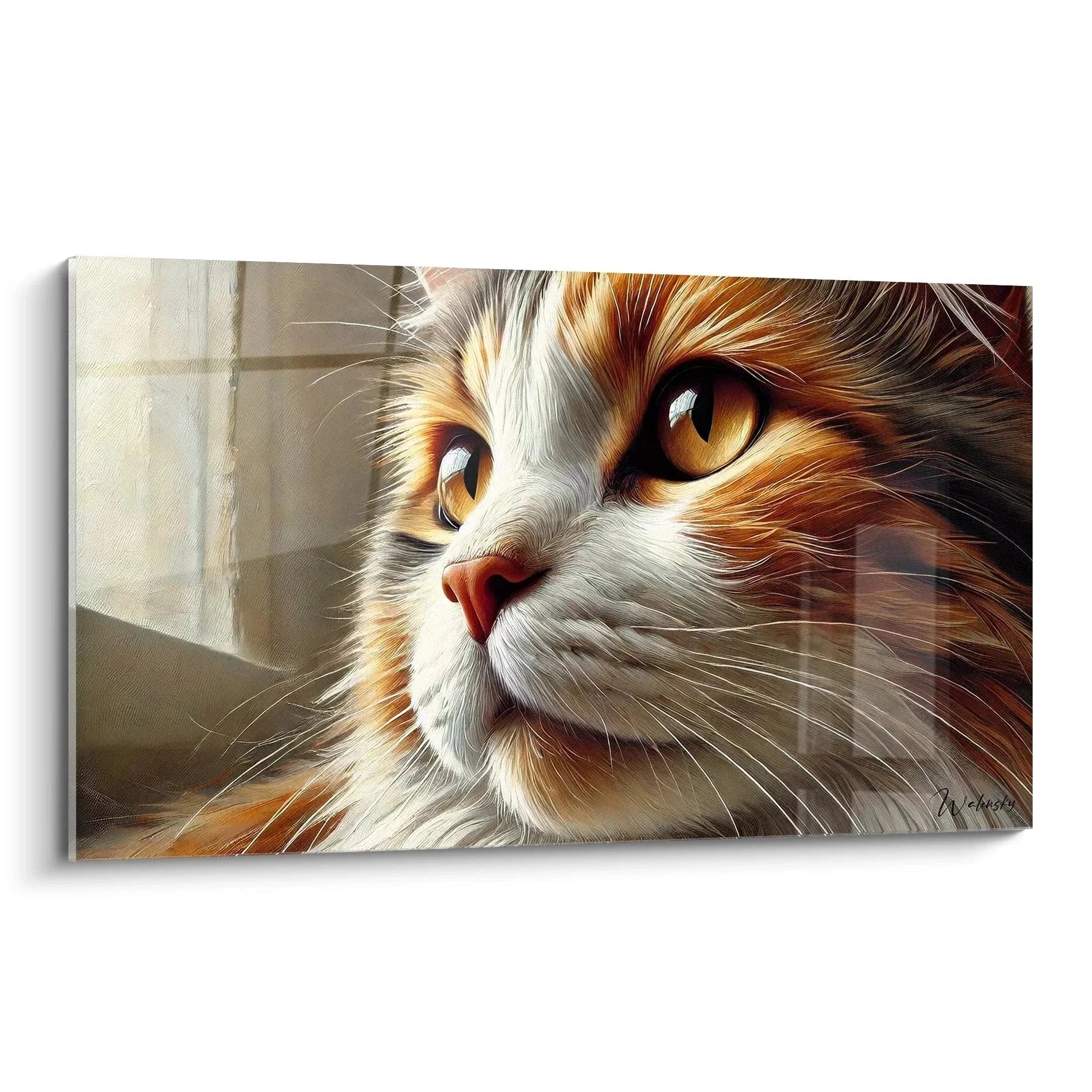 Wandbild Katze Portrait mit bernsteinfarbenen Augen - hyperrealistische Katzen Wanddeko XXL