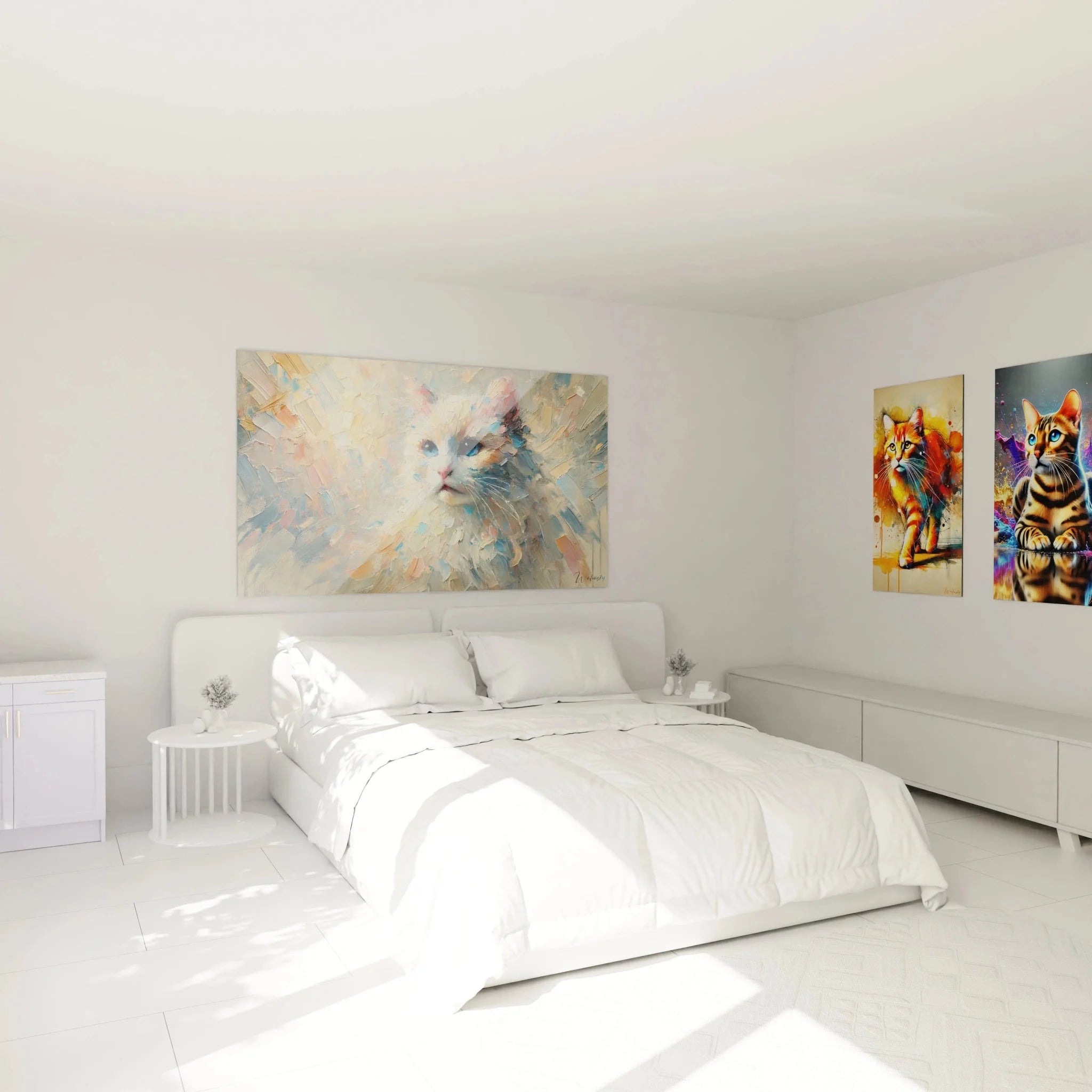 Wandbild Katze mit blauen Augen im Schlafzimmer als stimmungsvolle Wanddekoration