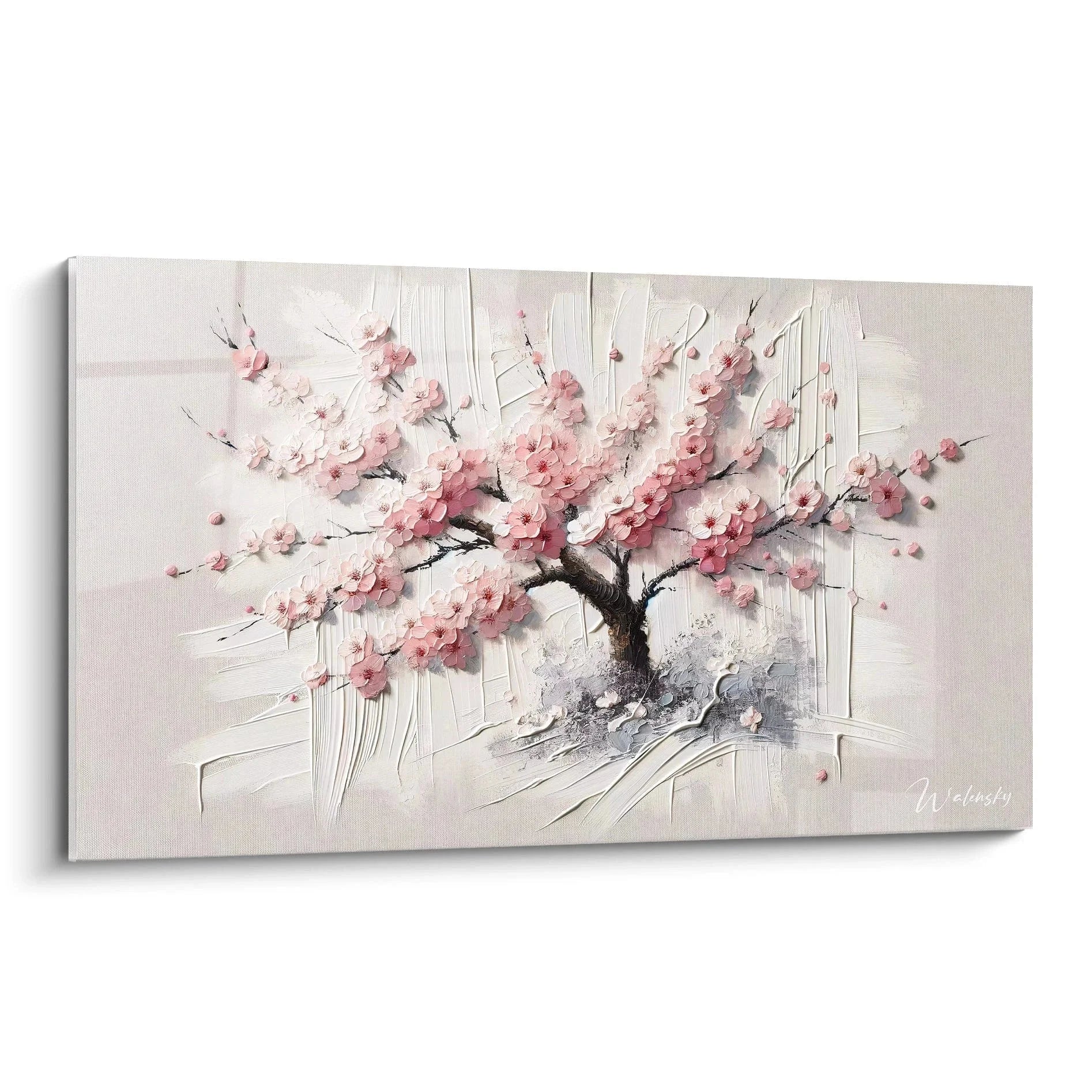 Wandbild Kirschblüten rosa auf grauem Hintergrund - japanische Wandkunst XXL