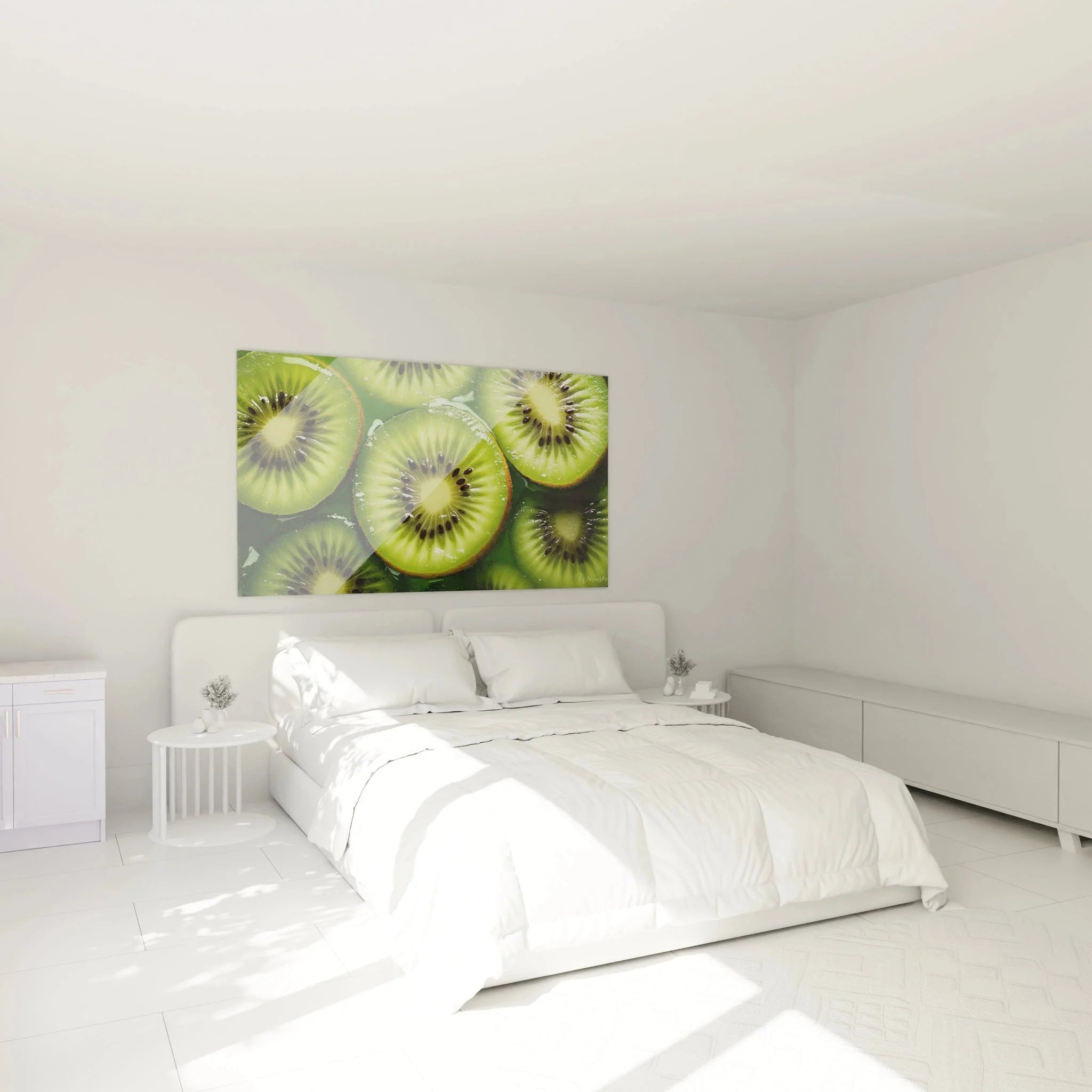 Wandbild Kiwi Nahaufnahme im Schlafzimmer - frische Früchte Leinwand als stilvolle Raumdekoration