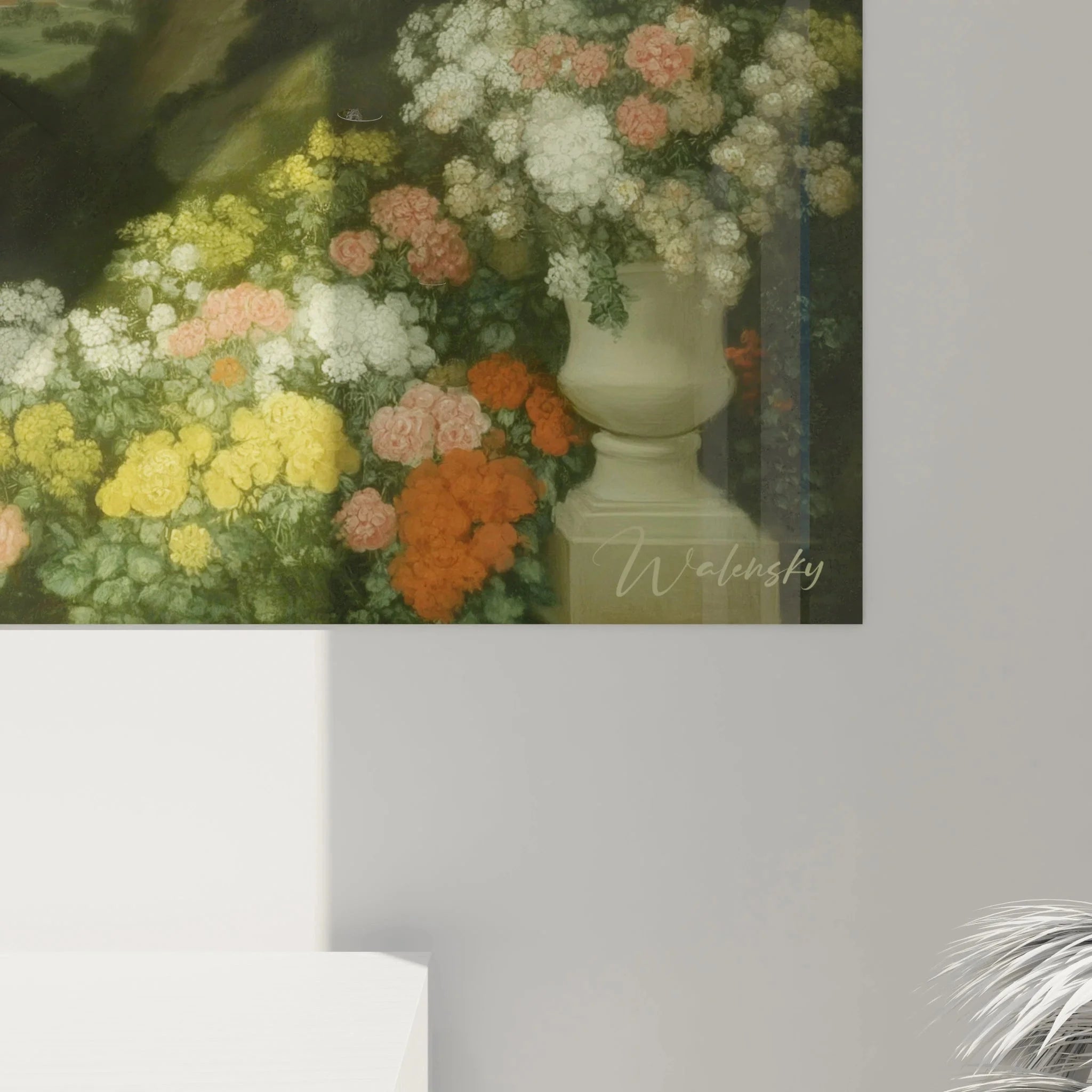 Gesamtansicht Wandbild klassische Landschaftsmalerei mit antiker Architektur und Berglandschaft