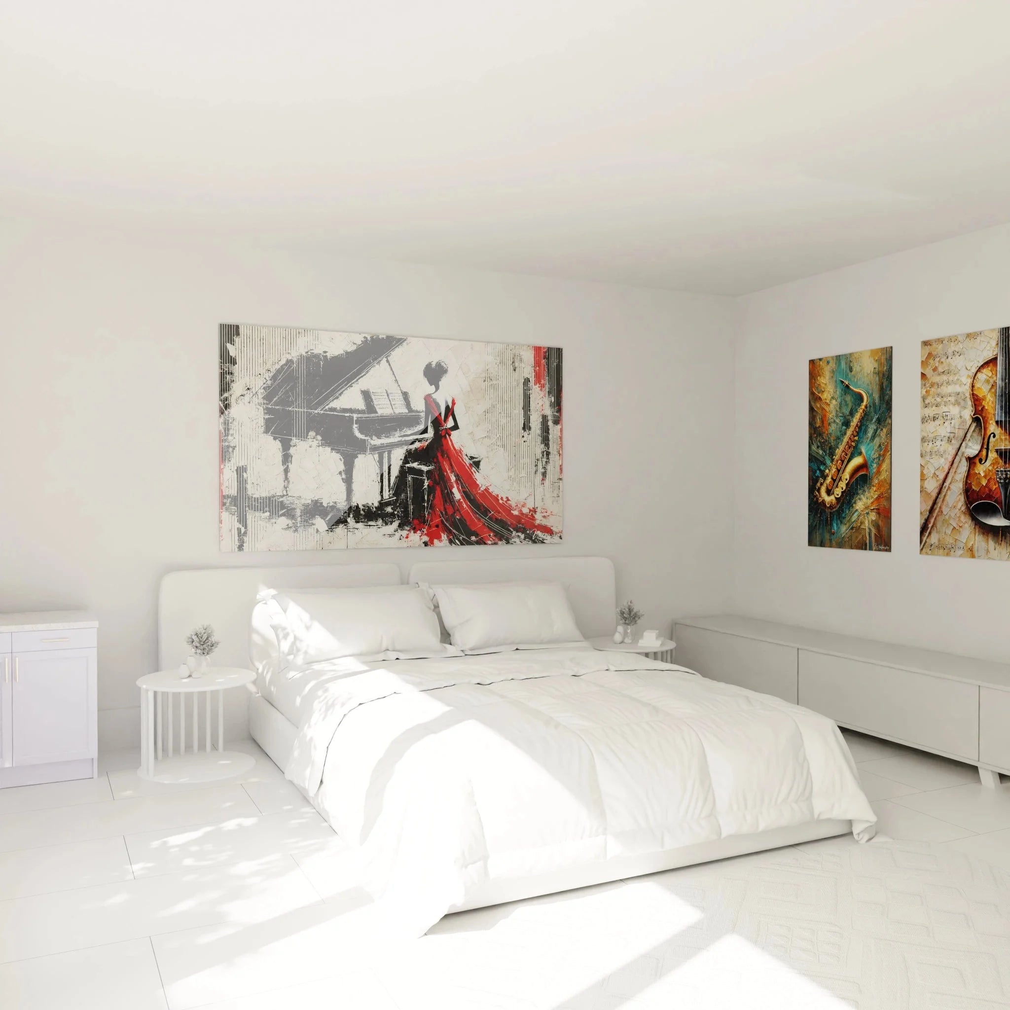 Wandbild Klavierspielerin in rotem Kleid als Schlafzimmer Dekoration - moderne Musikkunst