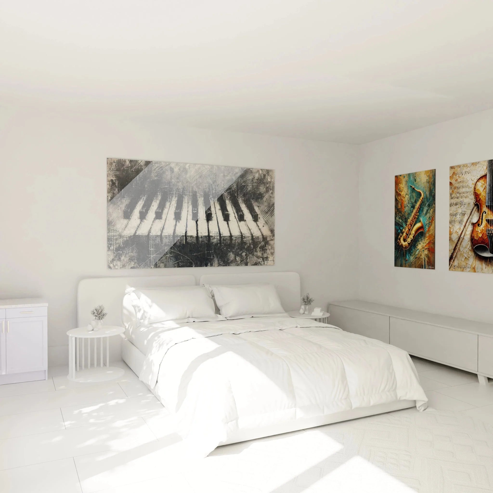 Wandbild abstrakte Klaviertasten im Schlafzimmer - stilvolle Musik Wanddekoration