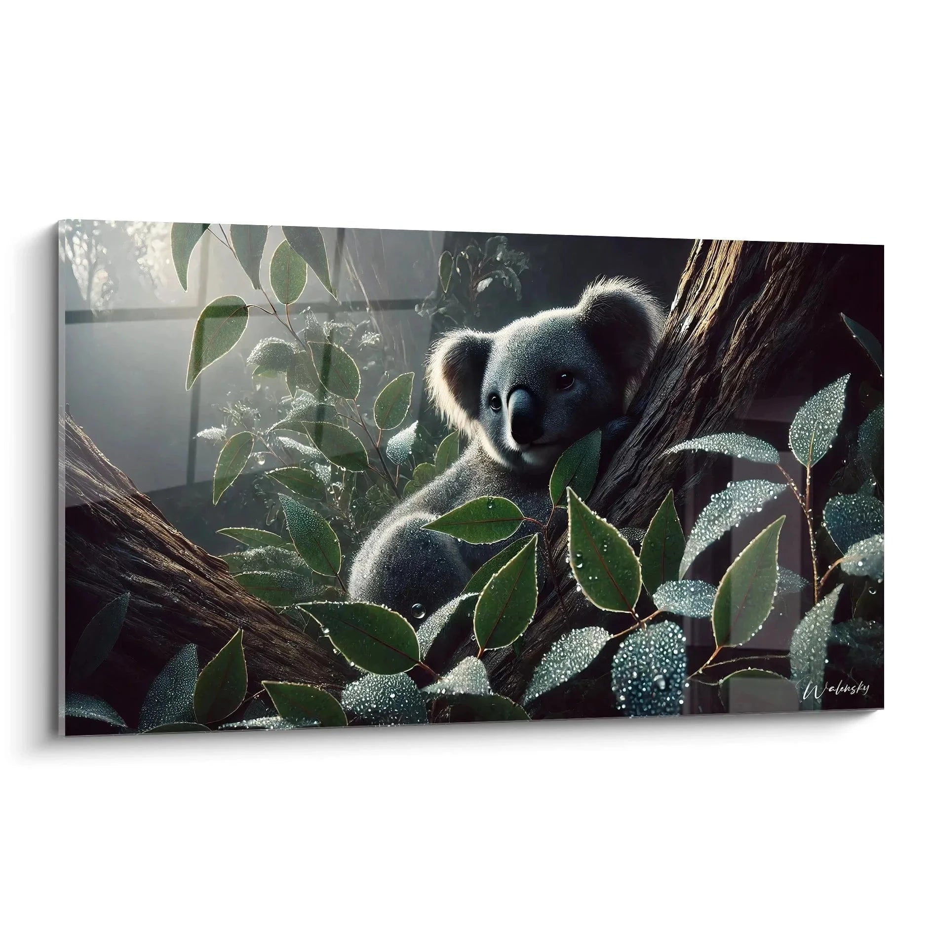Wandbild Koala mit Eukalyptus - australischer Beutelbär zwischen grünen Blättern auf Leinwand