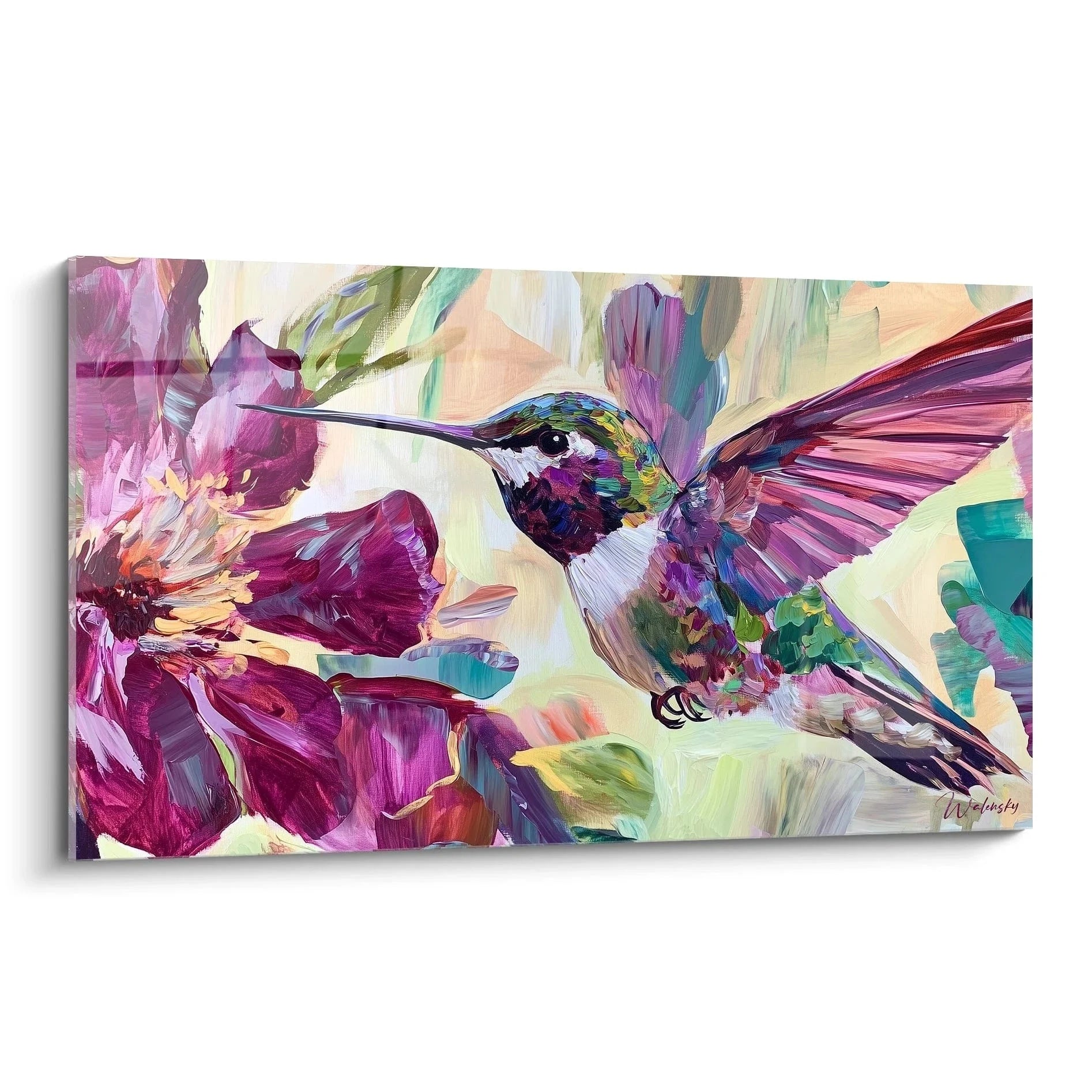 Wandbild Kolibri violett mit Blüten - Moderner Kunstdruck Edition Kolibri