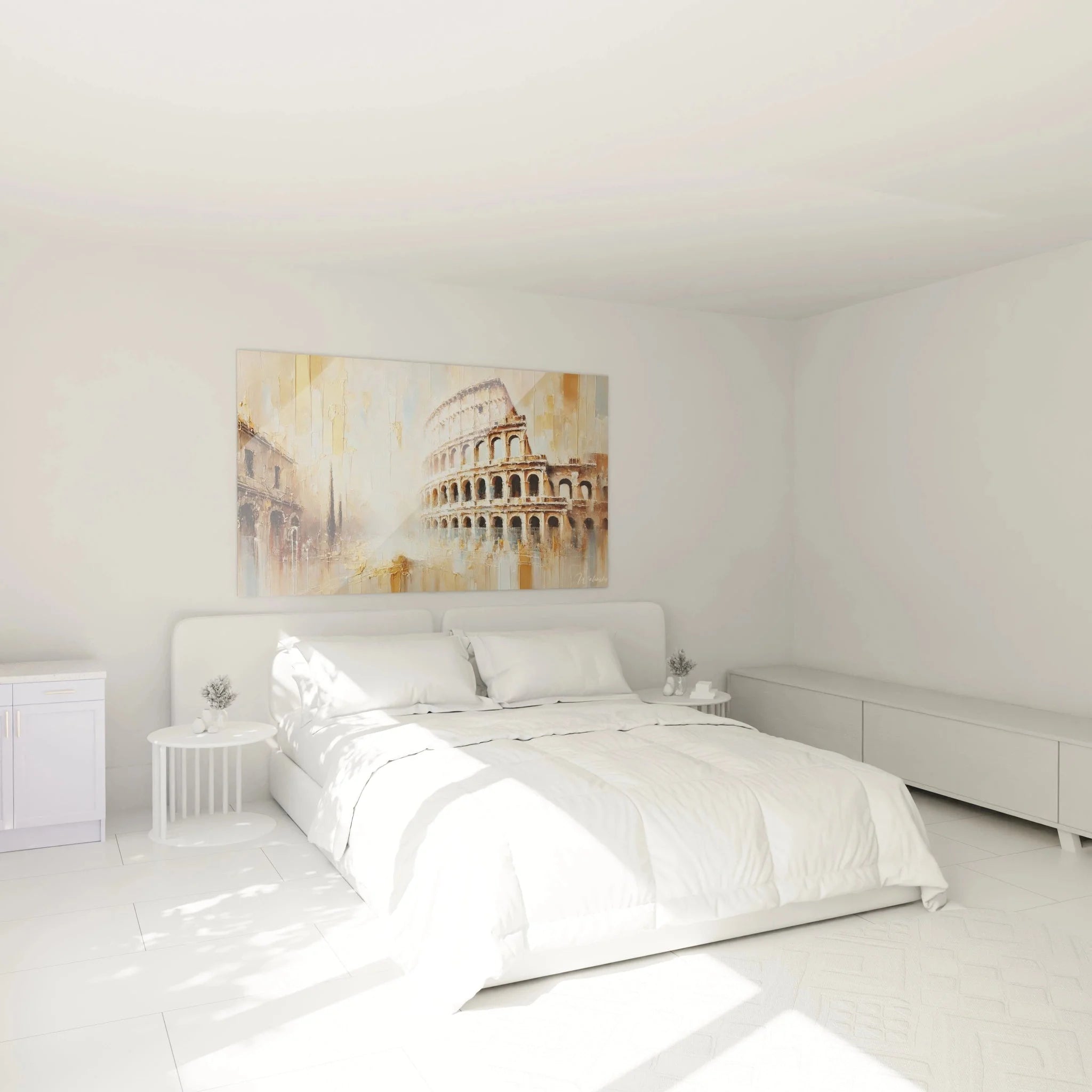 Wandbild Kolosseum XXL über Bett im Schlafzimmer mit italienischem Flair