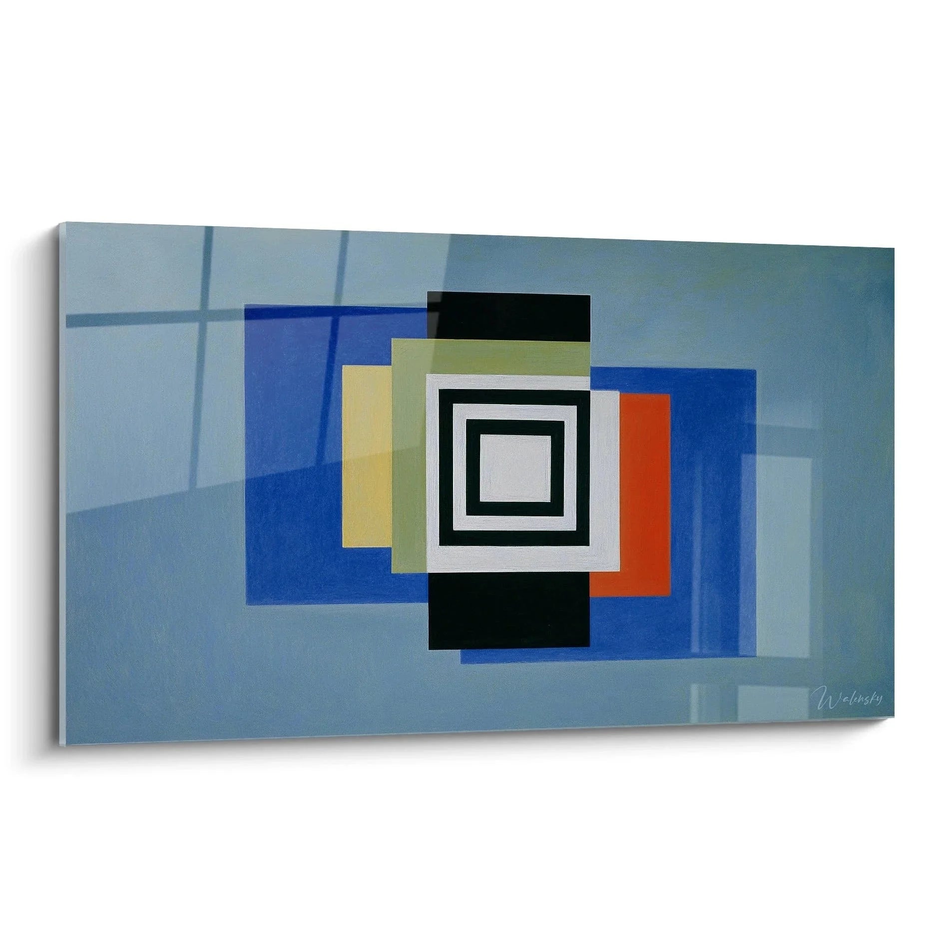 Wandbild Konstruktivismus mit geometrischen Formen in Blau Orange Gelb - moderne abstrakte Kunst