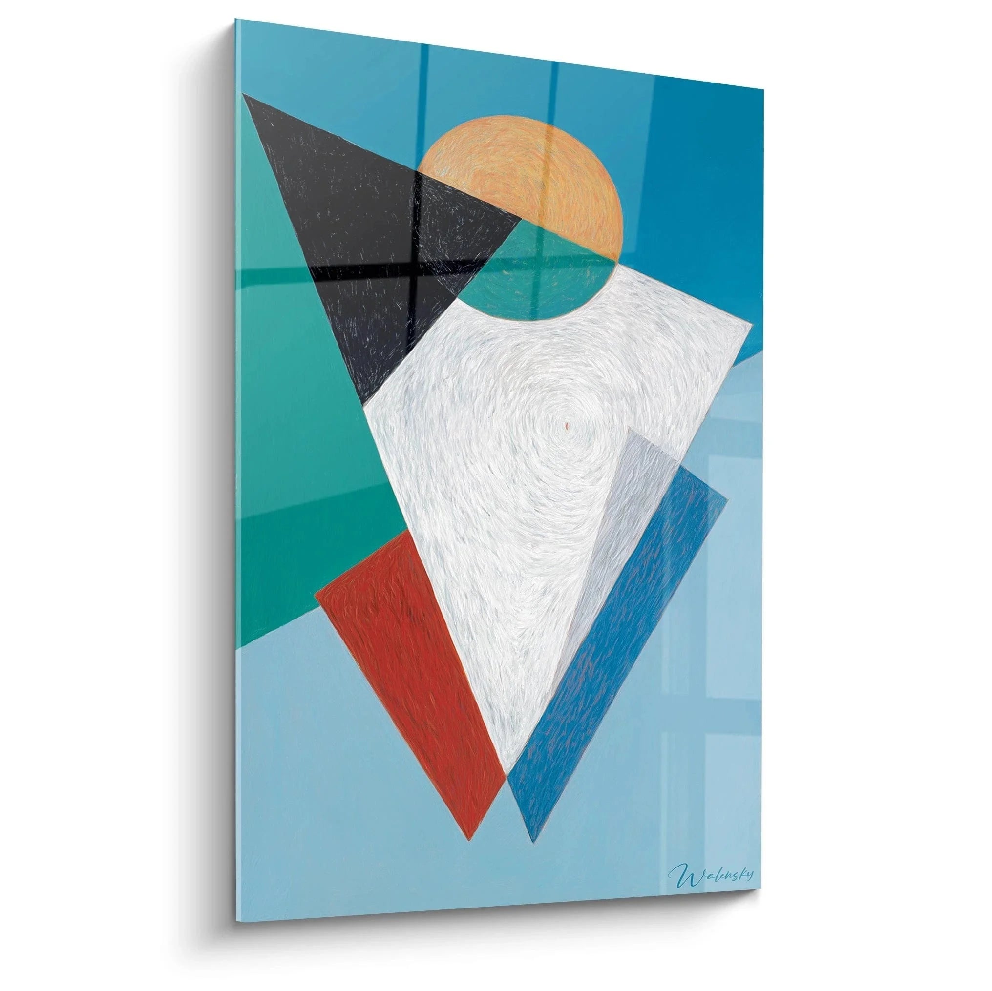 Wandbild Konstruktivismus mit geometrischen Formen in Türkis und Orange - moderne abstrakte Wandkunst