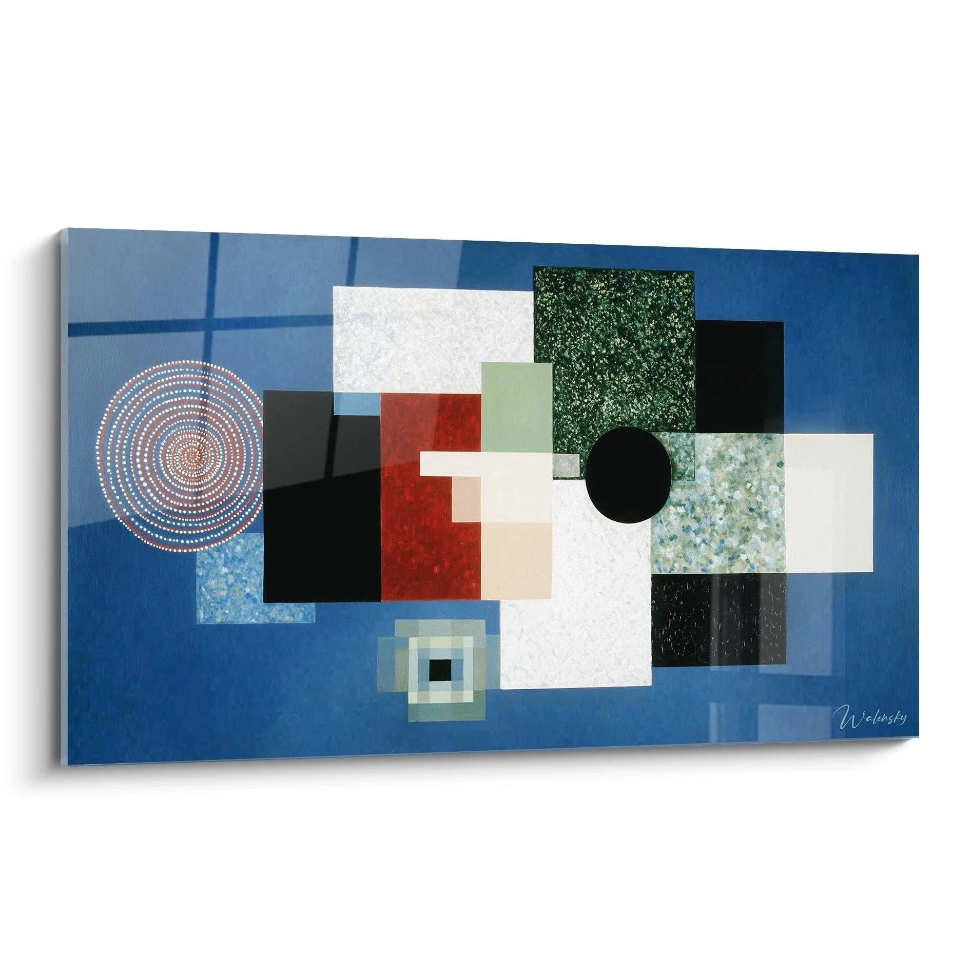 Wandbild Konstruktivismus mit geometrischen Formen auf blauem Hintergrund - moderne abstrakte Kunst