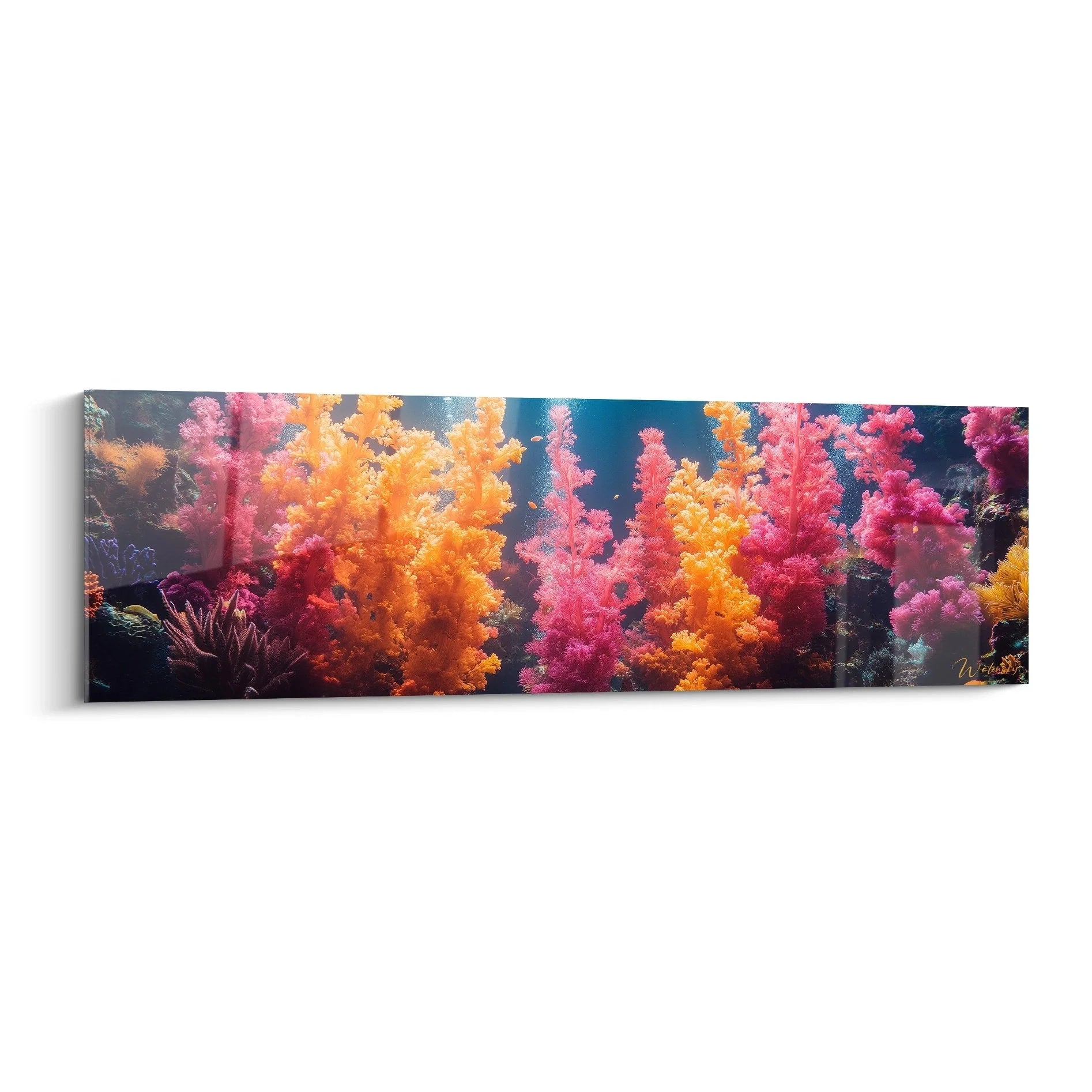 Wandbild Korallengarten mit leuchtenden Korallen in Pink Orange Gelb Unterwasser Leinwand XXL