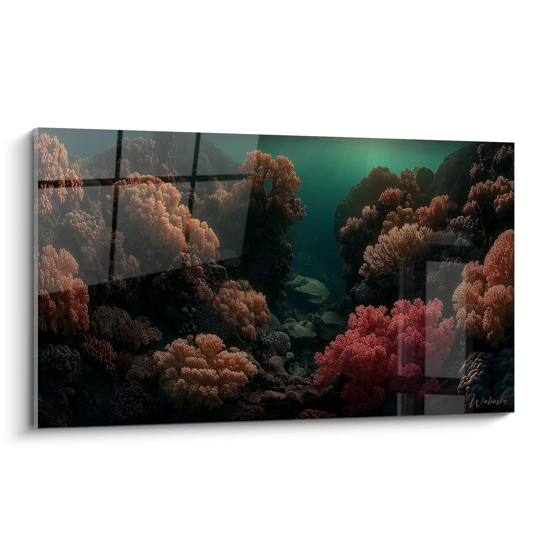 Wandbild Korallenriff mit bunten Korallen und Unterwasserlandschaft als Premium Kunstdruck für maritime Wanddekoration