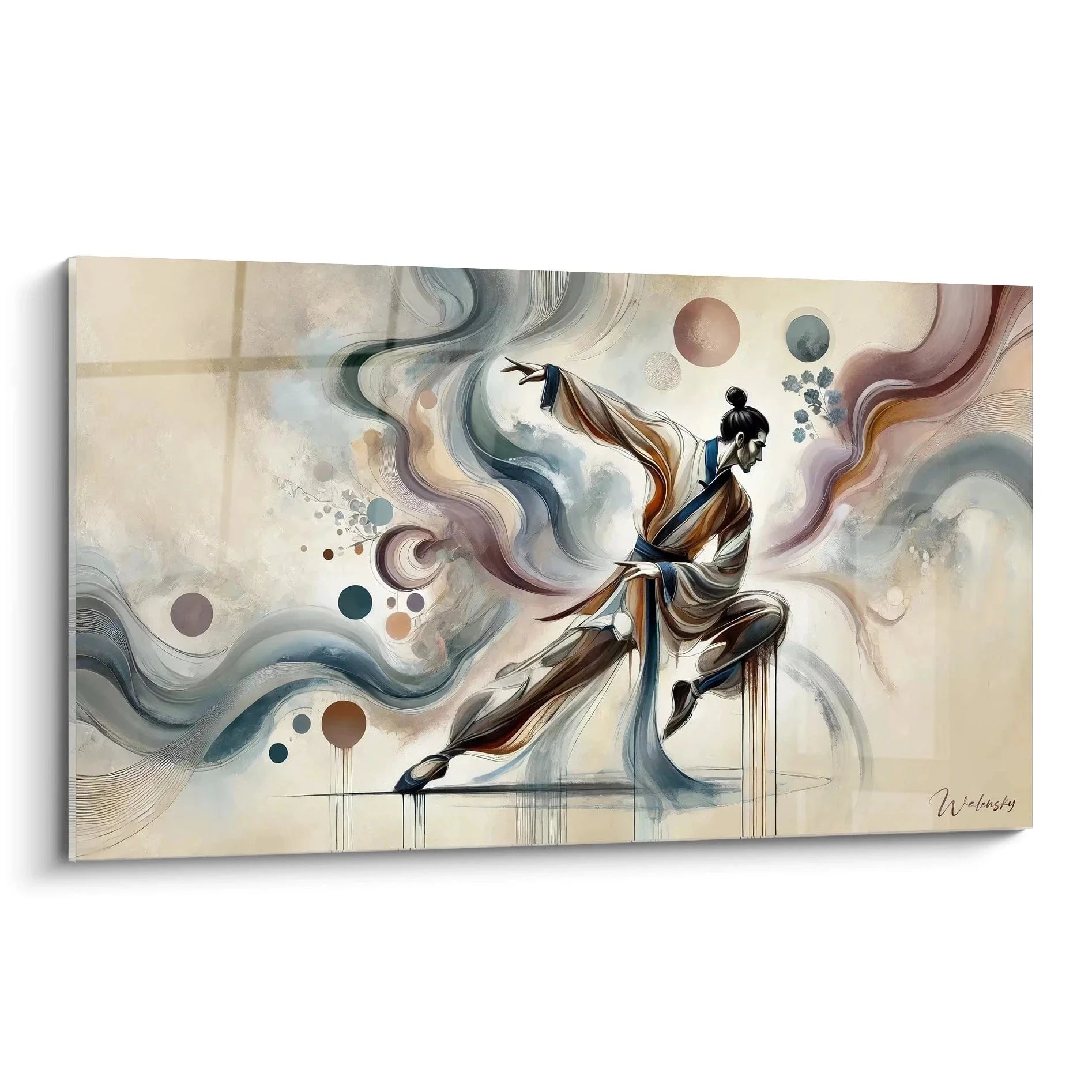 Wandbild Krieger Tänzerin in fließender Bewegung, moderne chinesische Kunst mit abstrakten Elementen