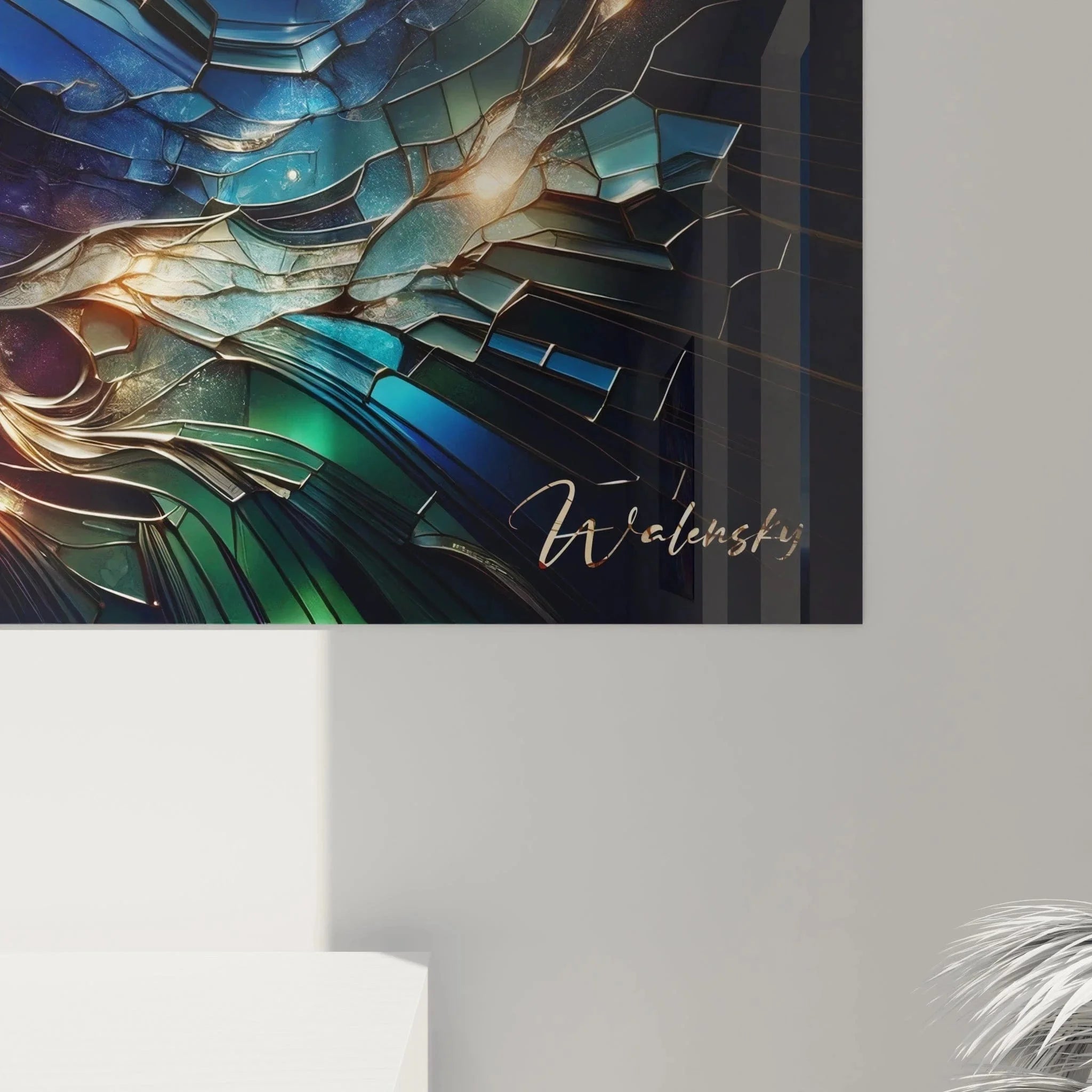 Gesamtansicht Wandbild Kristallexplosion mit spektraler Farbgebung und dreidimensionaler Wirkung