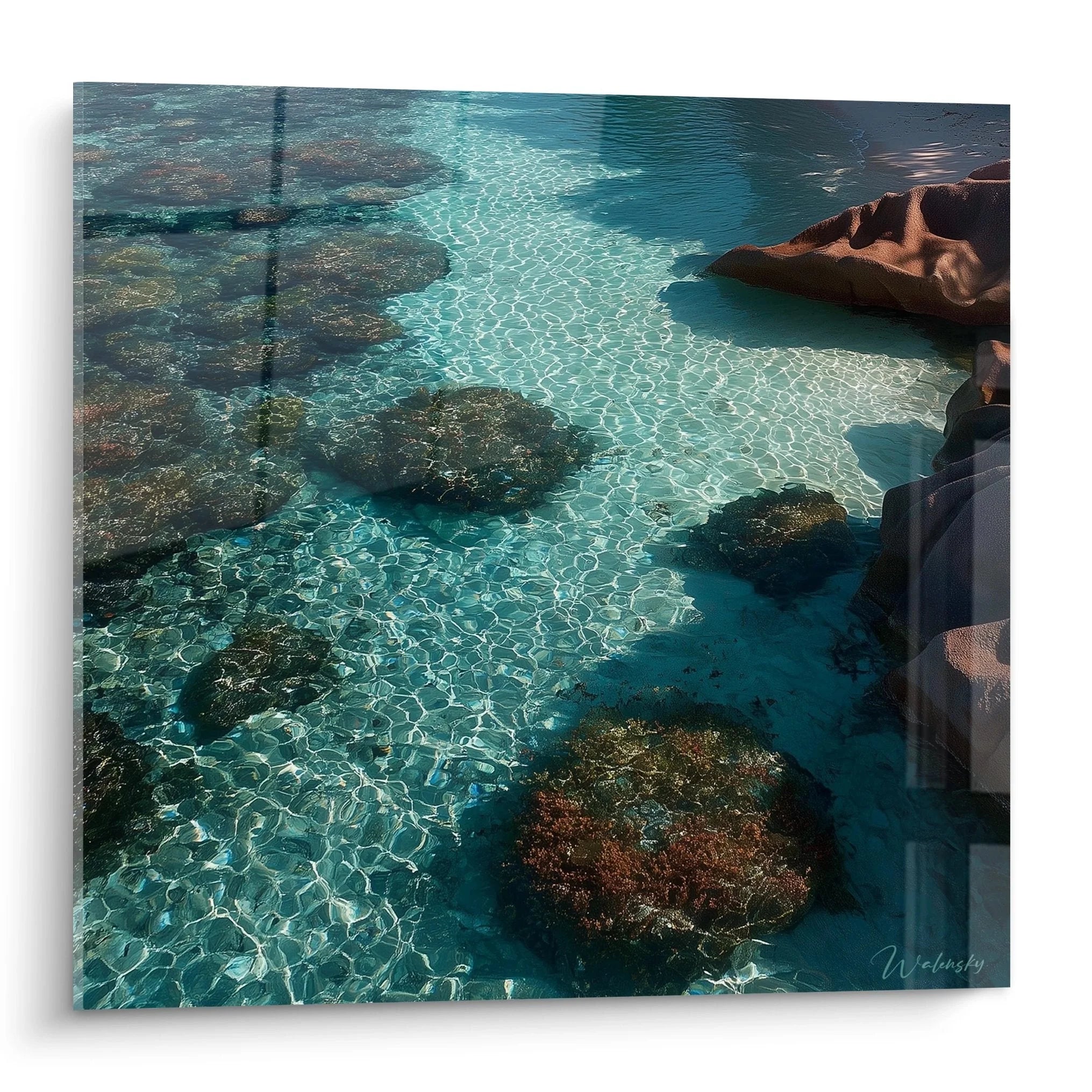 Wandbild kristallklares türkisfarbenes Meerwasser mit Unterwasserformationen und Lichtreflexen