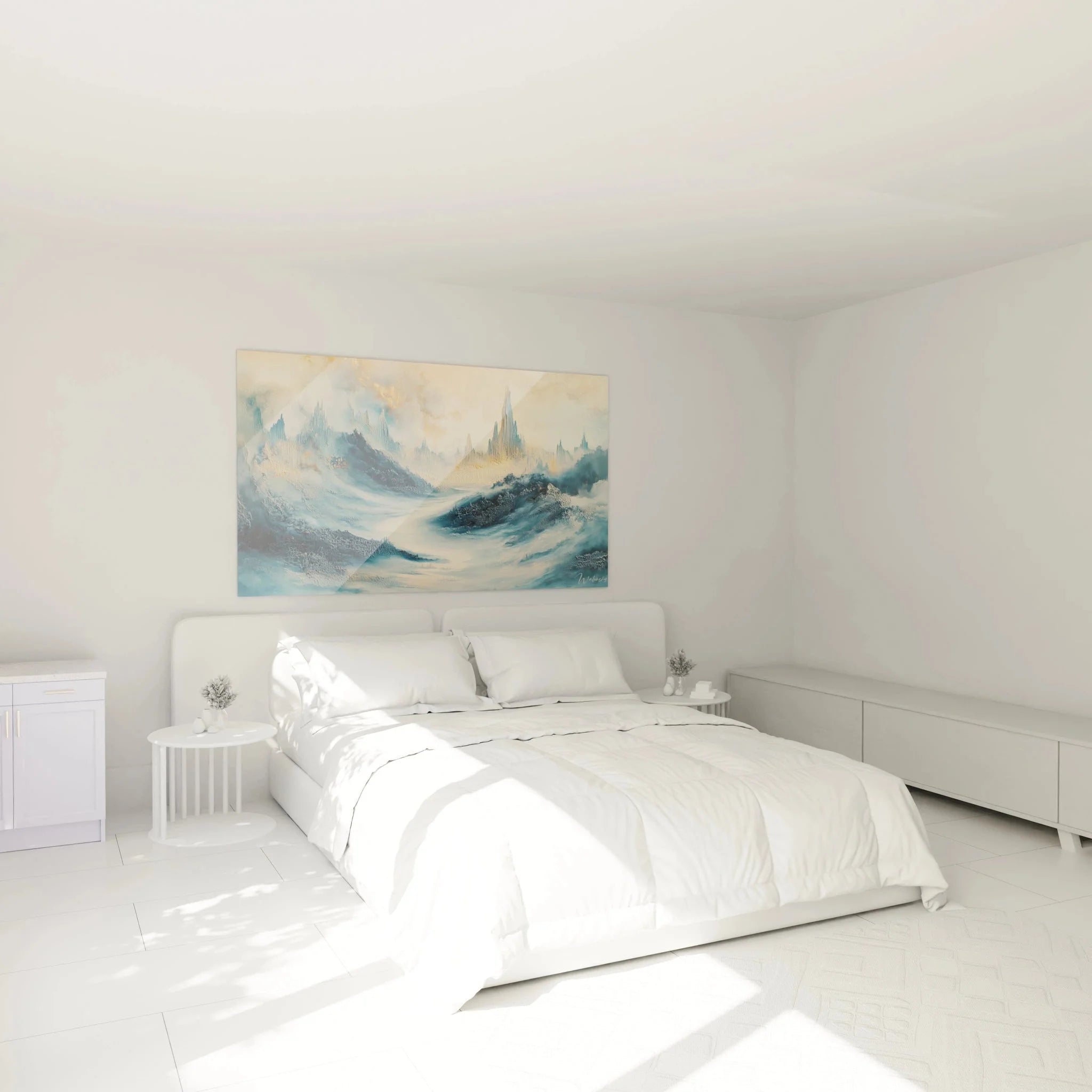 Wandbild Fantasy Kristallstadt im Schlafzimmer - Mystische Eislandschaft als Wanddekoration