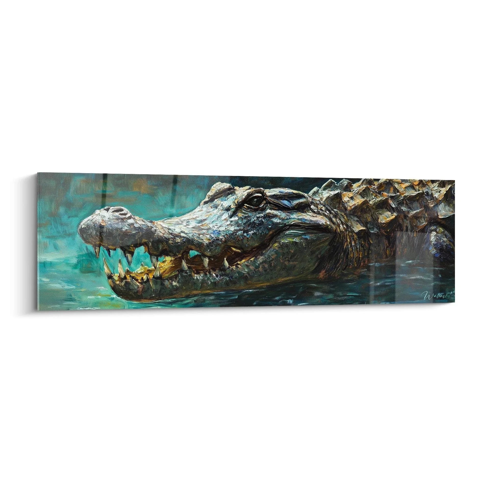 Wandbild Krokodil mit majestätischem Alligator im türkisen Wasser, Kunstdruck XXL für Wohnzimmer