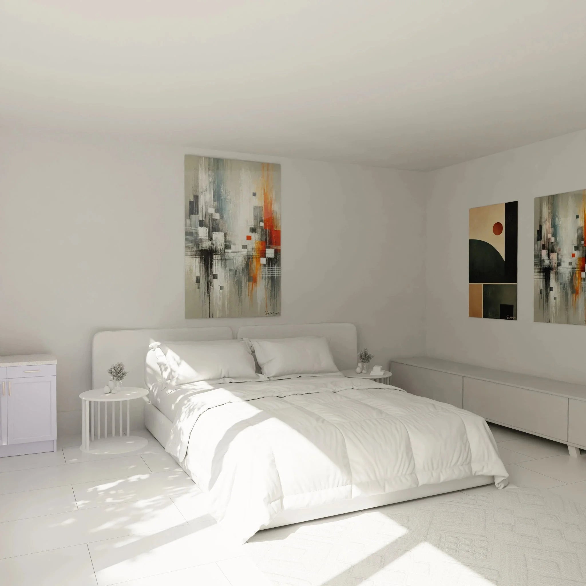 Modernes Wandbild abstrakte Geometrie in Schlafzimmer-Ambiente - Kubismus Wanddekoration