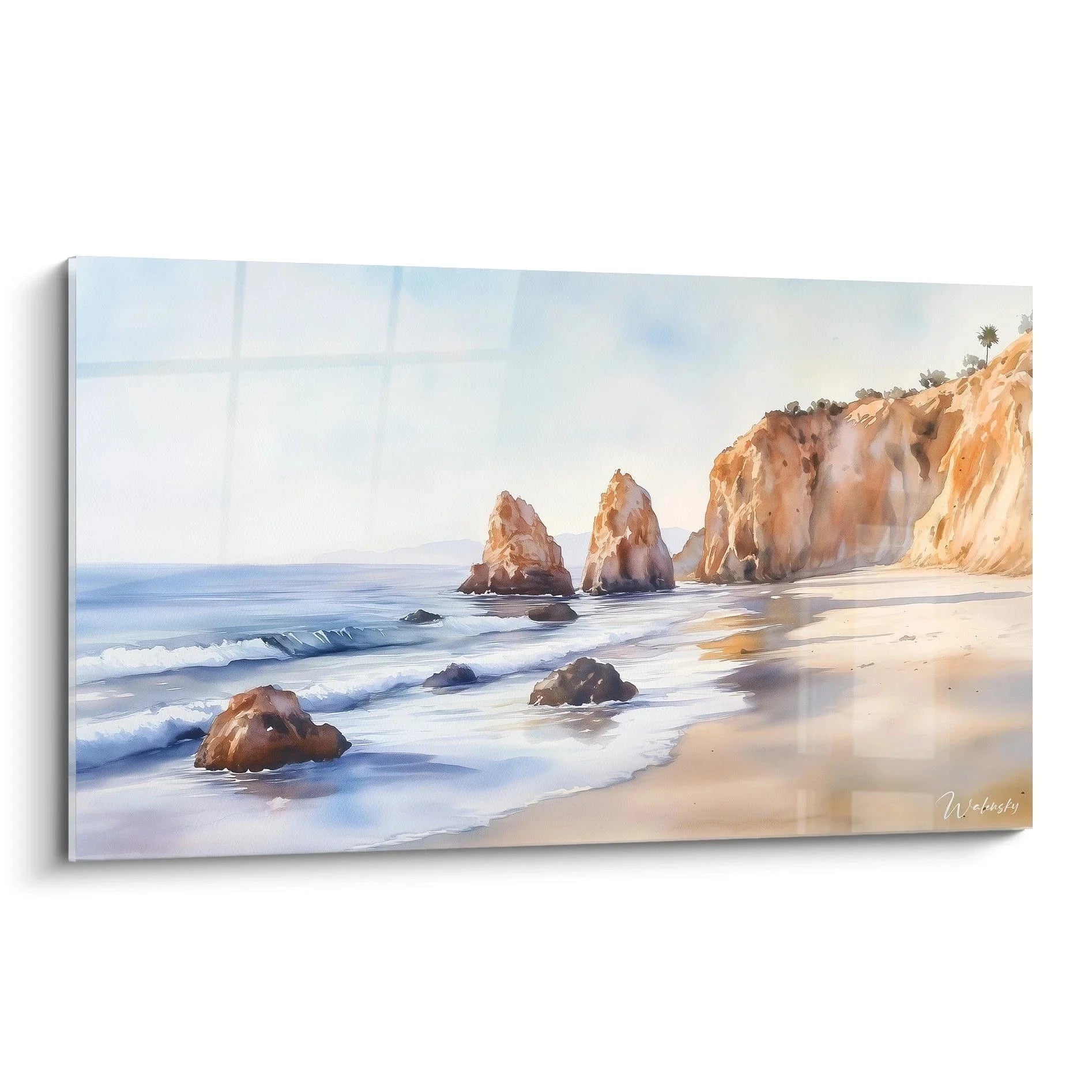 Wandbild Küstenlandschaft mit goldenen Felsklippen und türkisblauem Meer - Edition Strand Wanddekoration