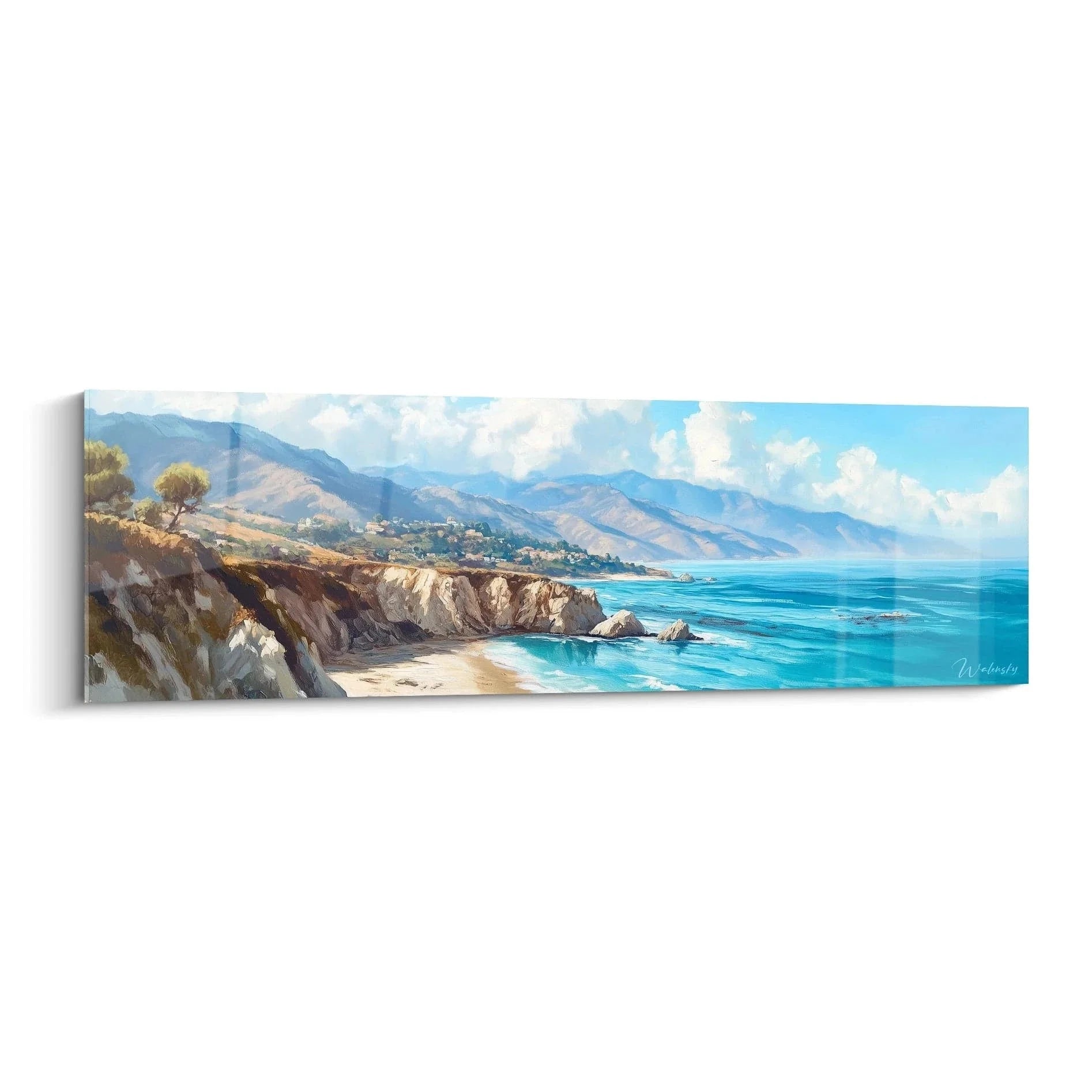 Wandbild Küstenlandschaft Malibu mit goldener Steilküste und türkisem Ozean Premium Strand Dekoration