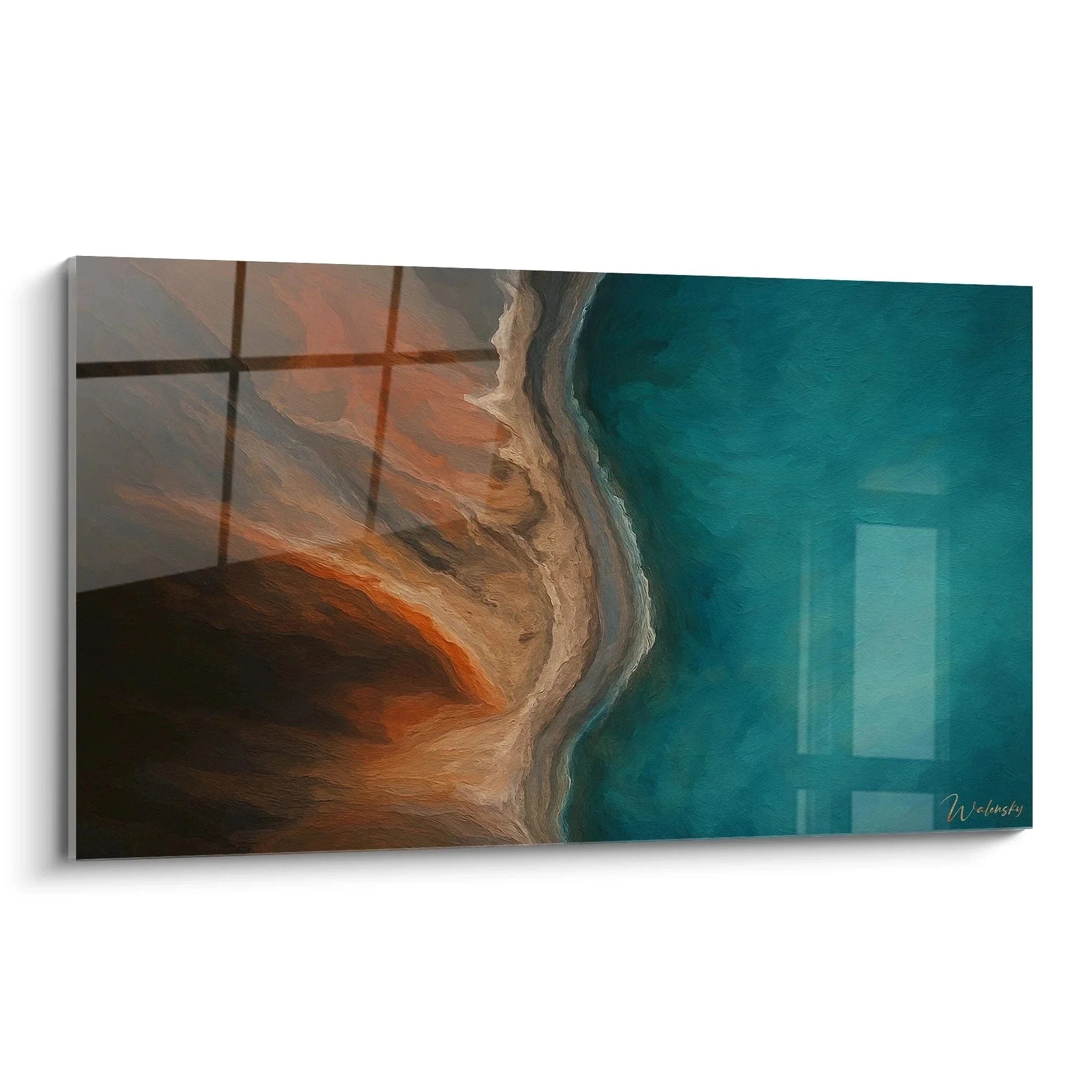 Wandbild Küstenlinie Luftaufnahme mit türkisem Meer und warmen Erdtönen als moderne Wanddekoration