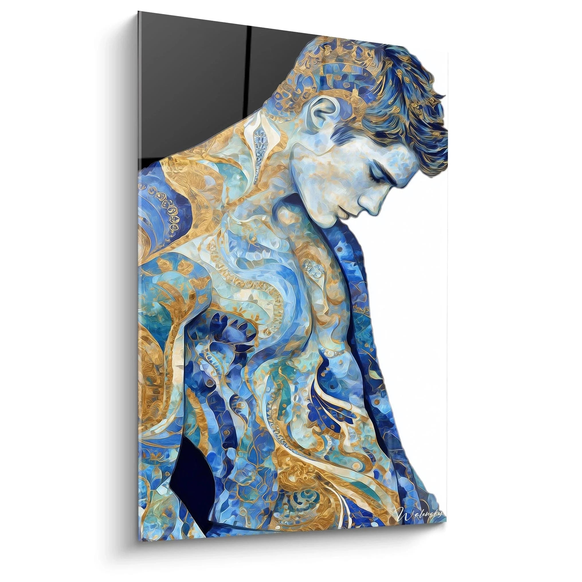 Wandbild kunstvoller Mann mit blauen goldenen Ornamenten, männliche Schönheit Leinwanddruck