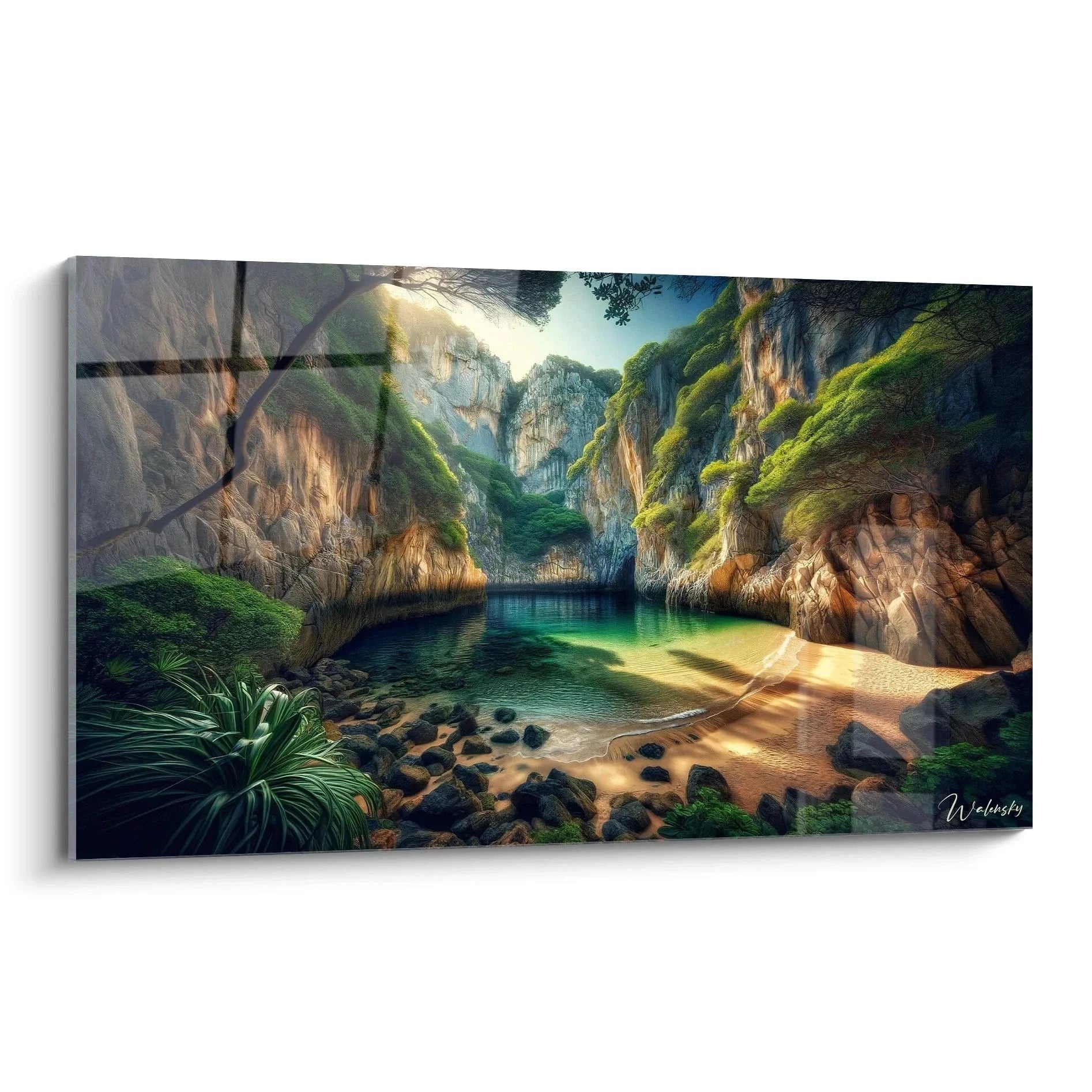 Wandbild Lagune mit türkisfarbenem Wasser und tropischen Felsen - Edition Strand Leinwanddruck