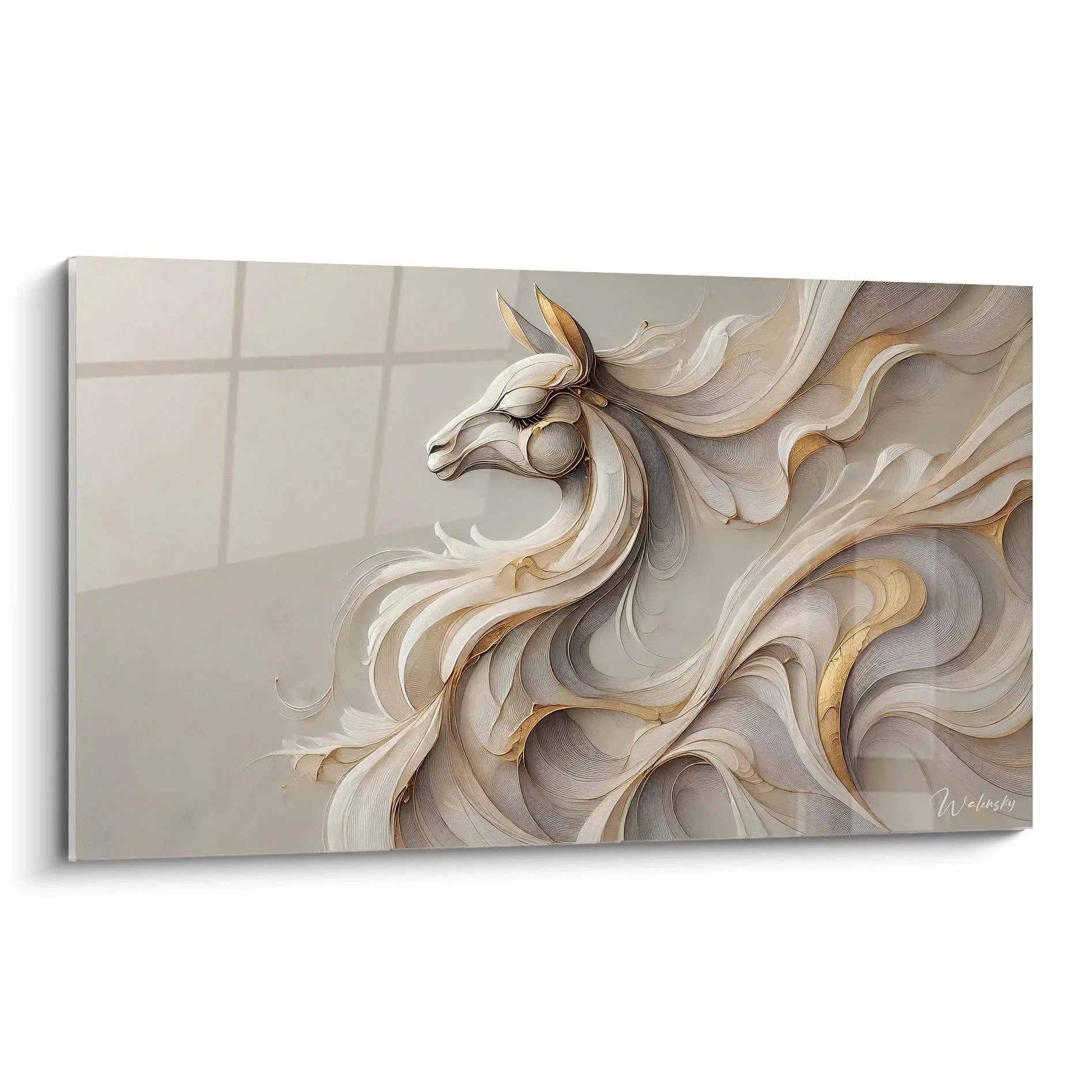 Abstraktes Wandbild Lama in goldenen und beigen Linien, moderne Kunst für Wohnräume