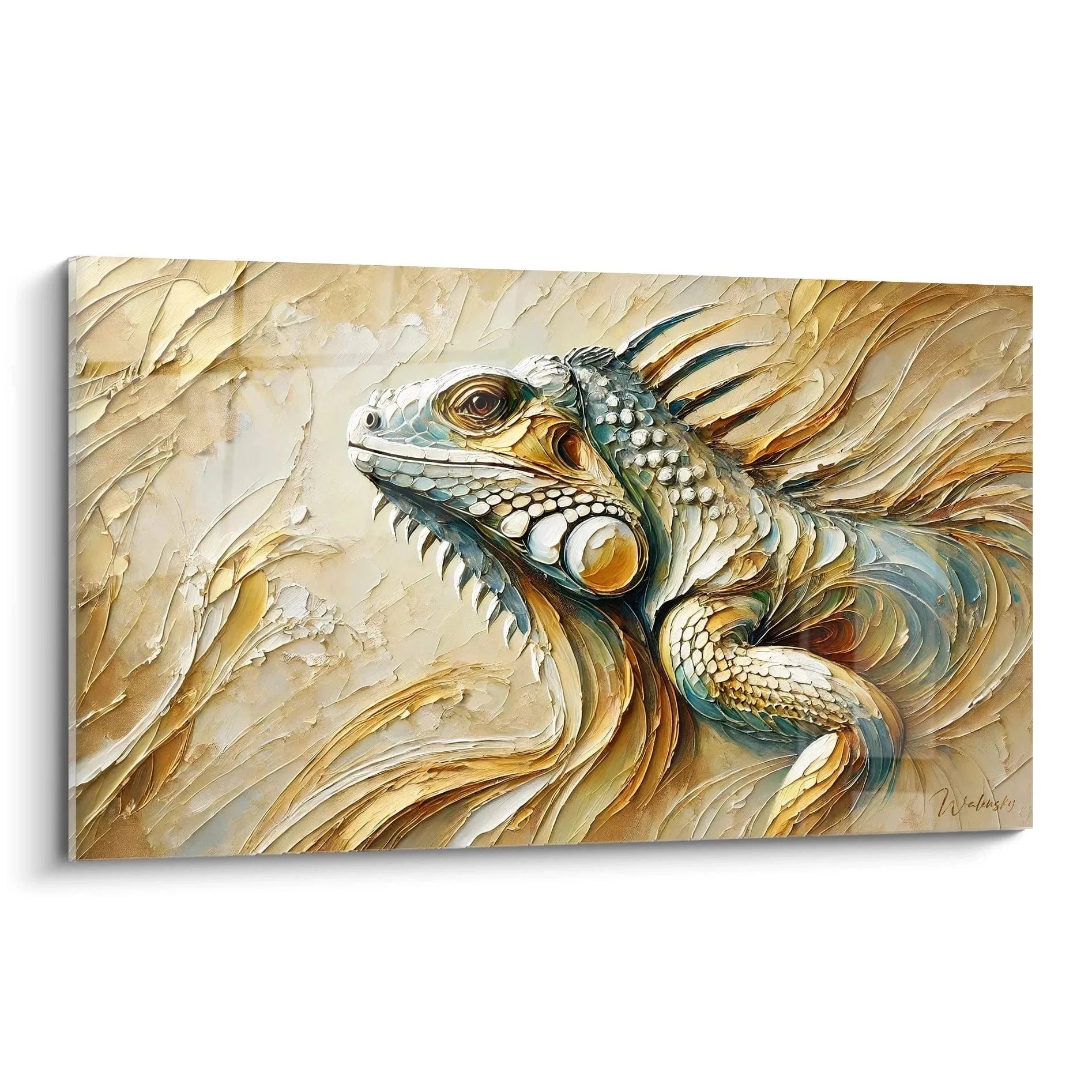 Wandbild Leguan in warmen Erdtönen mit mystischer Ausstrahlung - Edition Leguan Kunstdruck