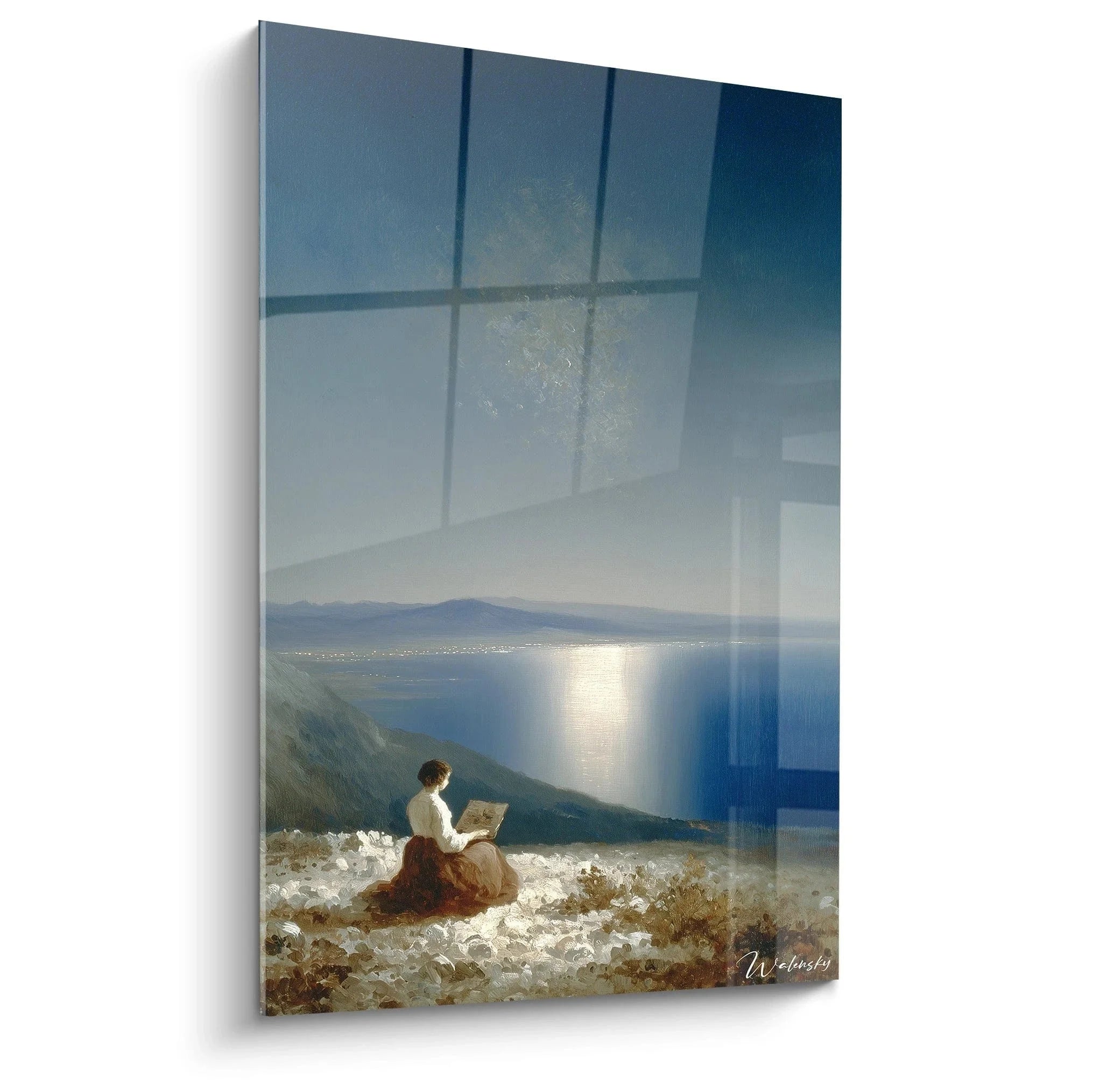 Wandbild lesender Mensch am Meer bei Mondschein romantische Meereslandschaft Edition Romantik