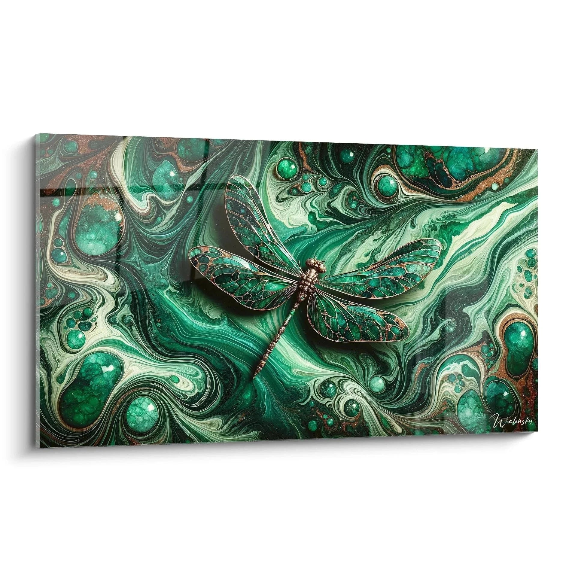 Wandbild Libelle smaragdgrün abstrakte zeitgenössische Malerei Wandkunst