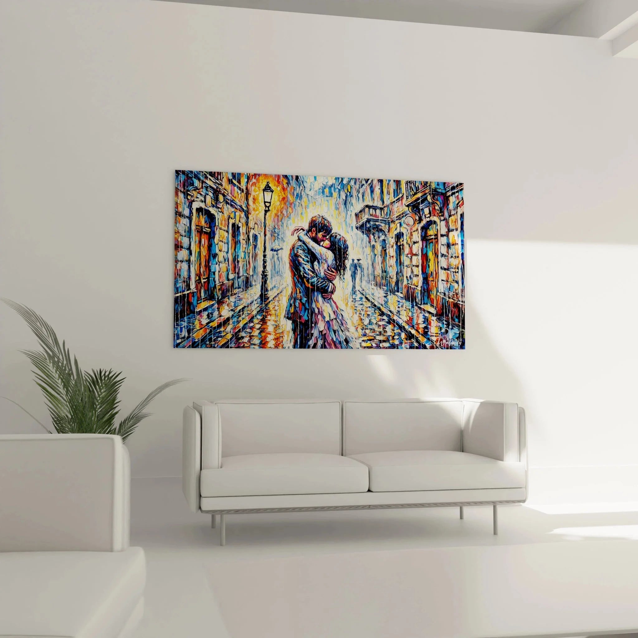 Nahaufnahme Wandbild Detail - expressiver Pinselstrich und Farbgebung der Liebespaar Szene