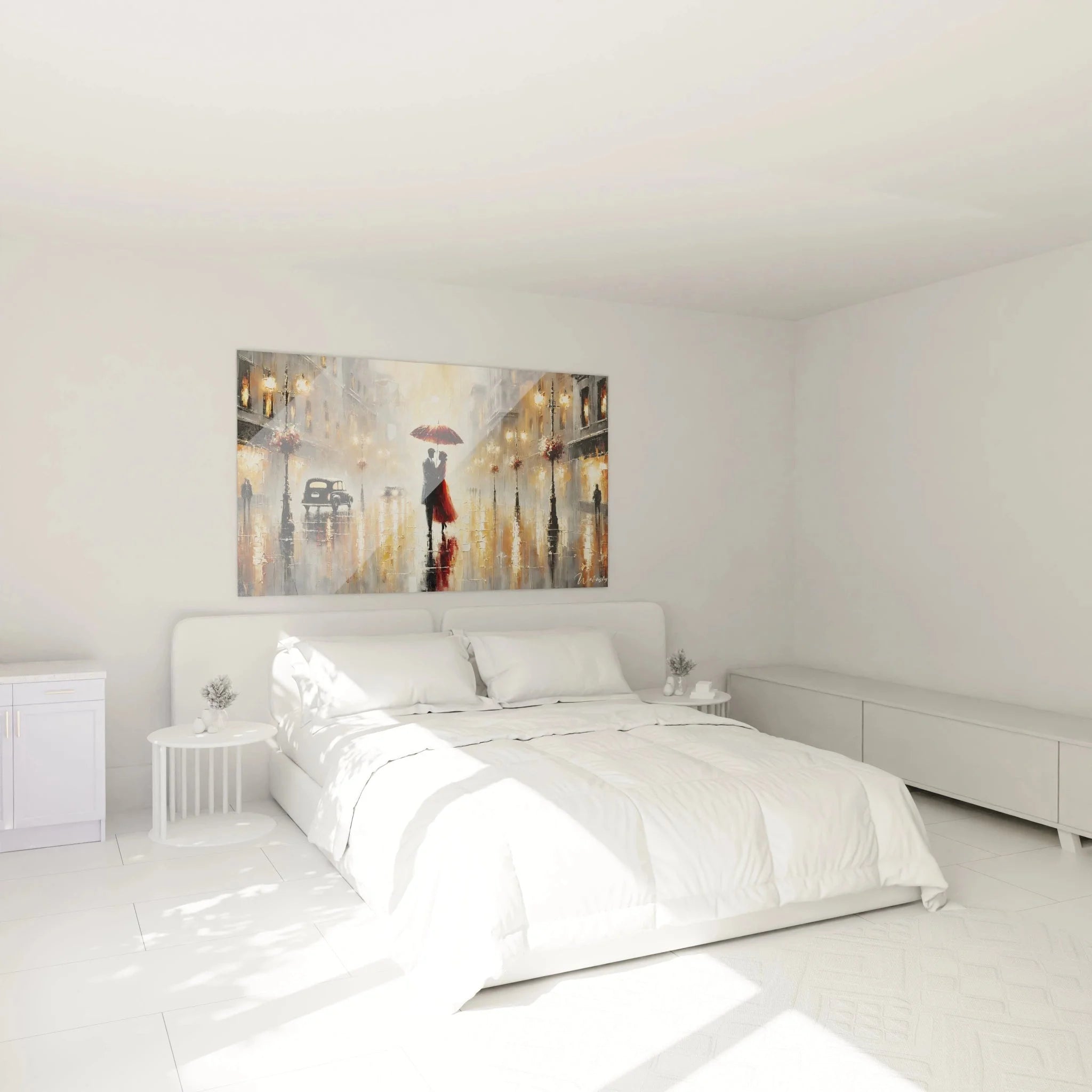 Wandbild Liebespaar im Regen als Schlafzimmer Dekoration über dem Bett