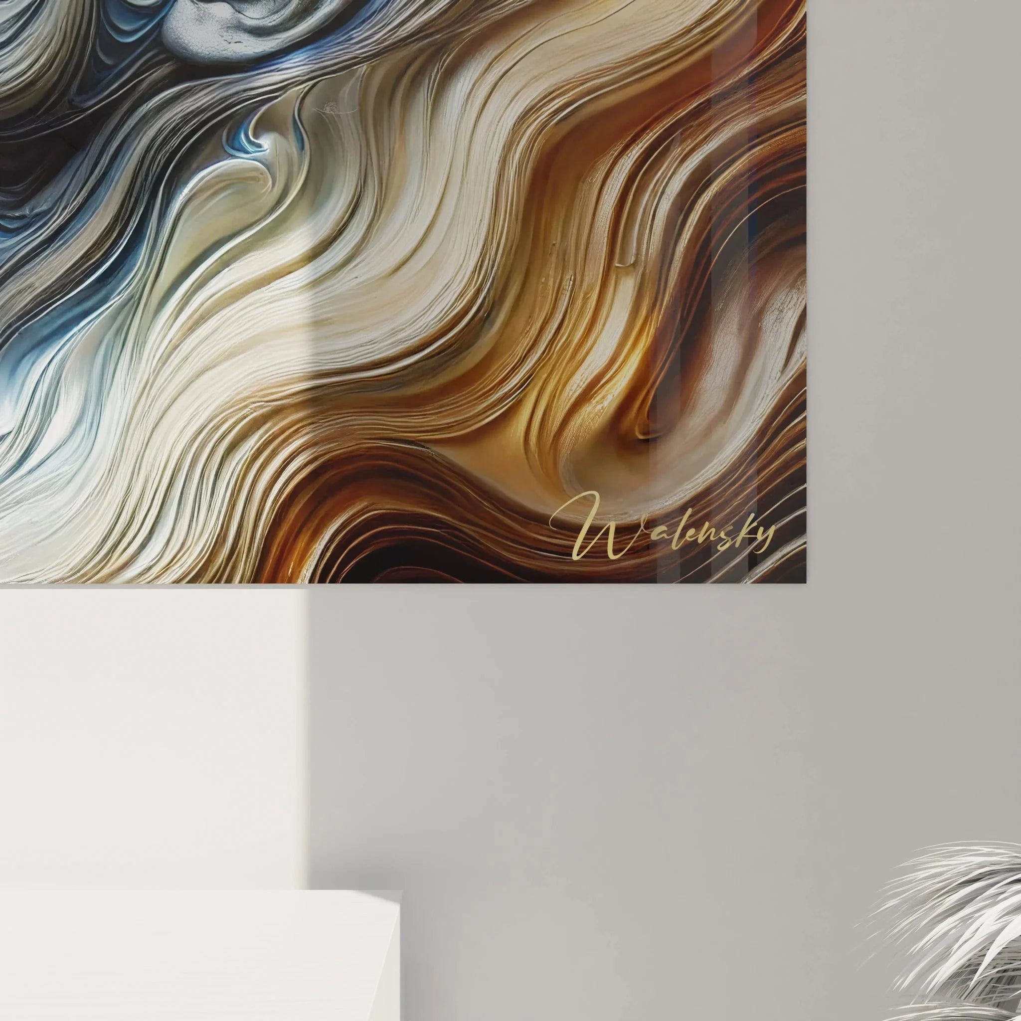 Gesamtansicht XXL Wandbild Liebespaar mit fließenden abstrakten Strukturen und emotionaler Ausstrahlung