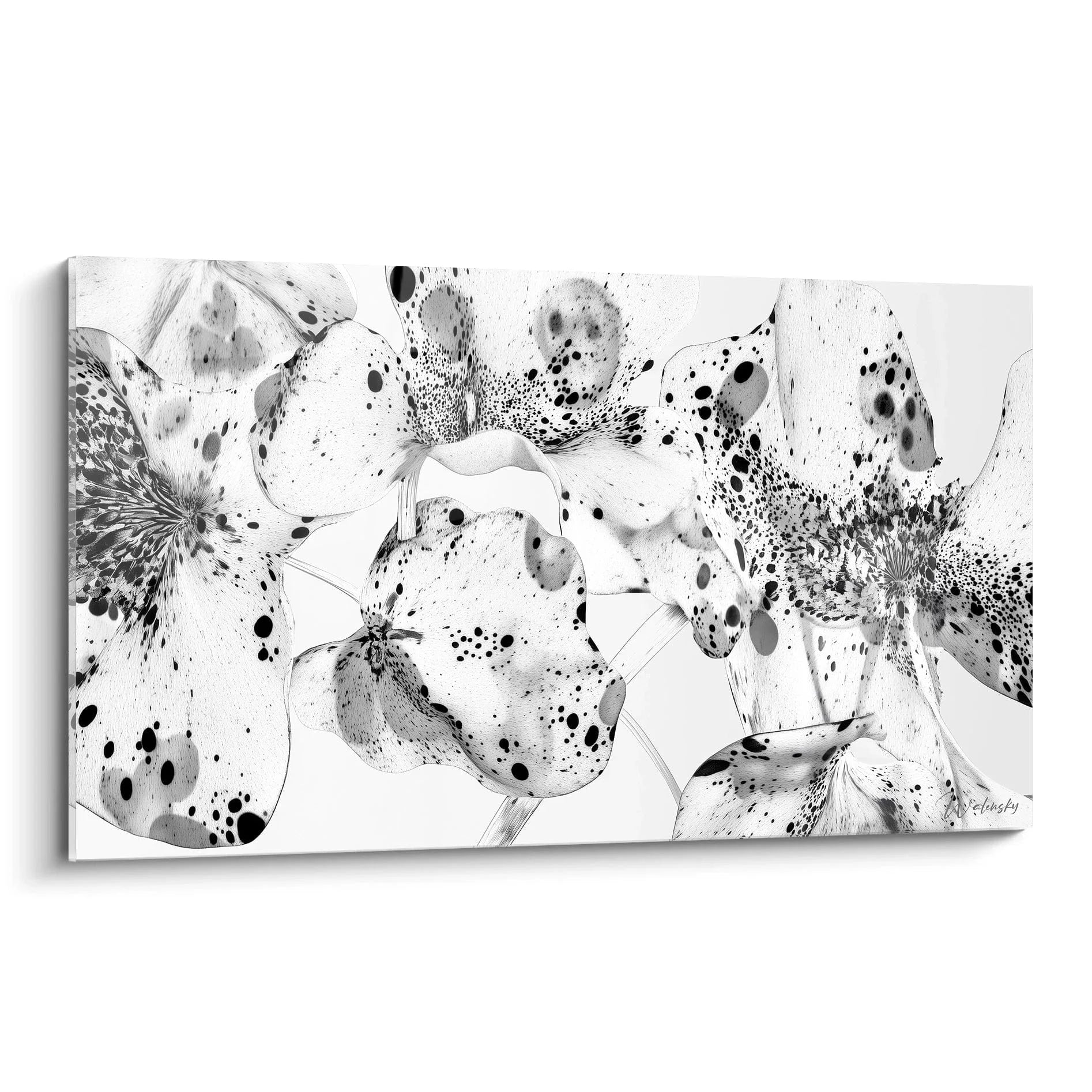 Wandbild Lilien schwarz-weiß mit Dalmatiner Tupfen, moderne Blüten Wanddeko XXL