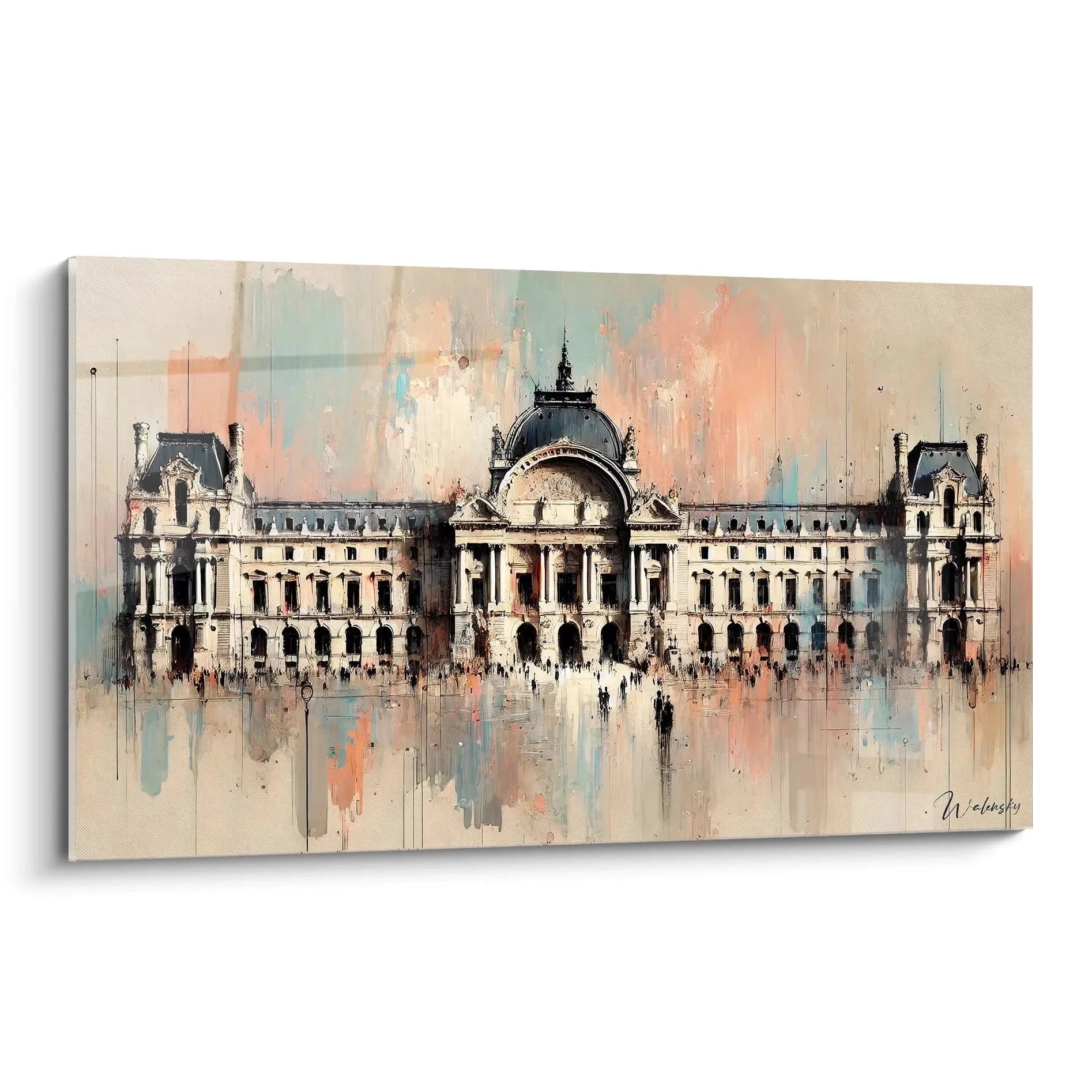 Wandbild Louvre Museum Paris Aquarell Stil architektonische Kunst für Wohnzimmer