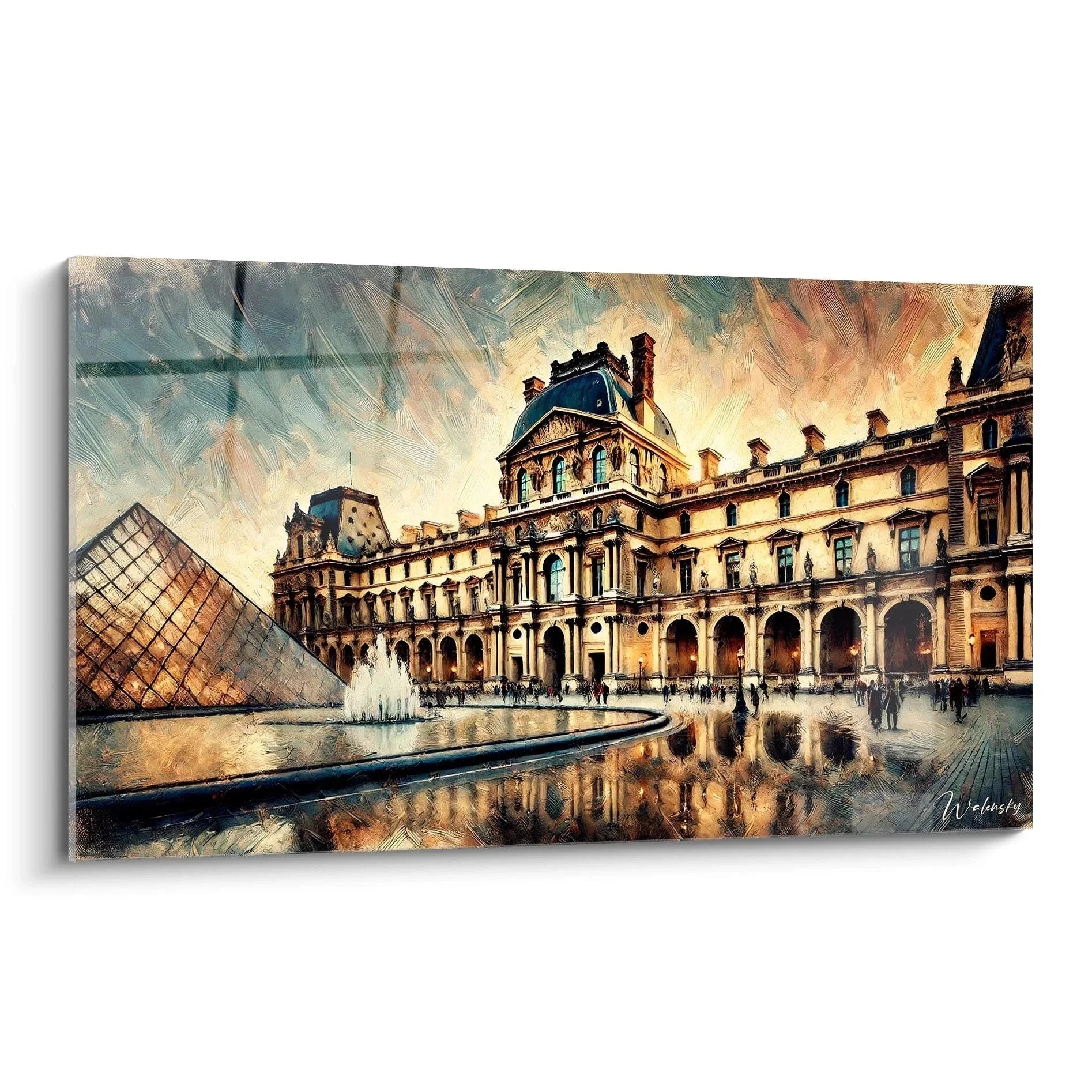 Wandbild Louvre Paris XXL mit Glaspyramide und französischer Architektur in impressionistischem Stil