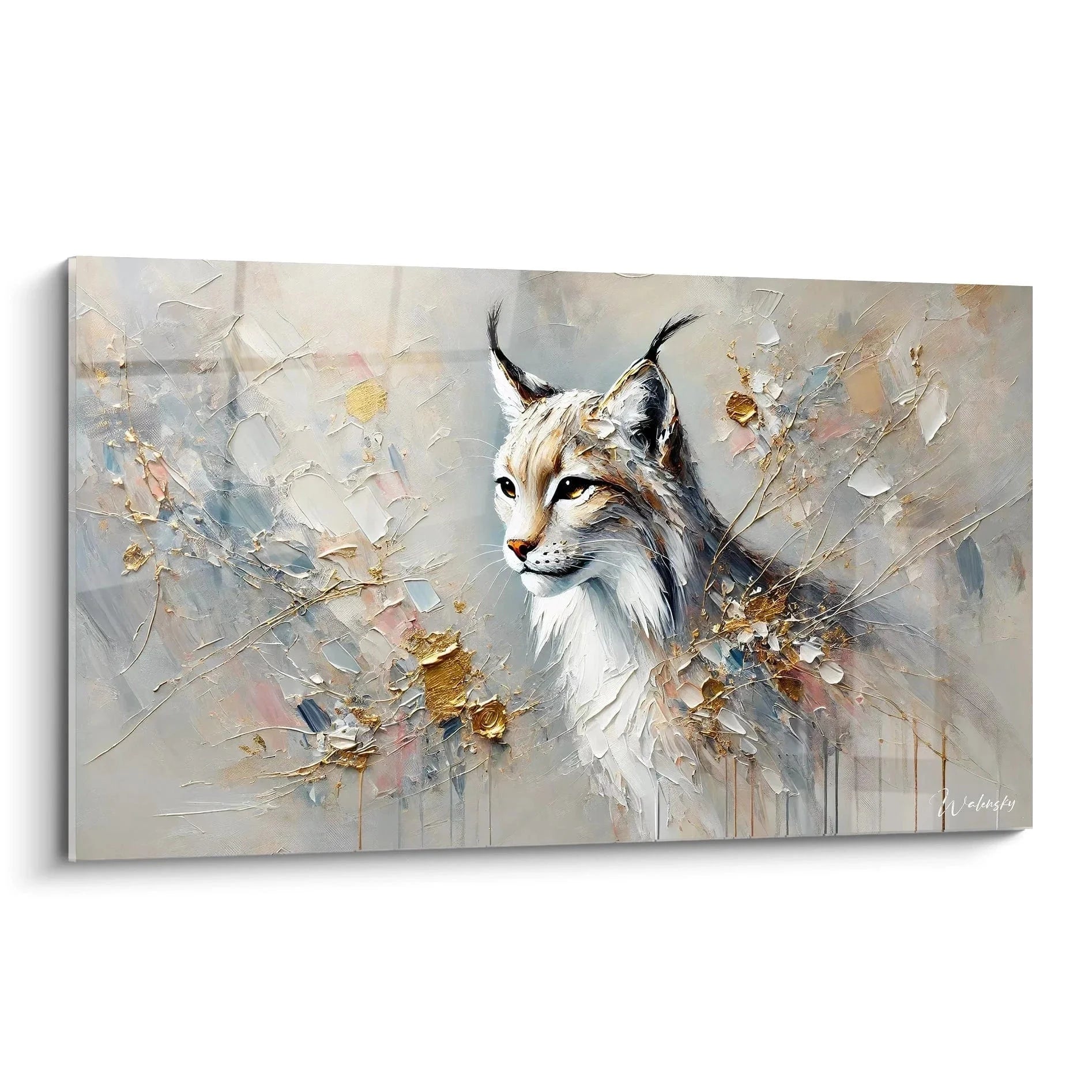 Wandbild Luchs majestätisch - Moderne Wildkatzen Kunst mit abstrakten Elementen auf Leinwand gedruckt